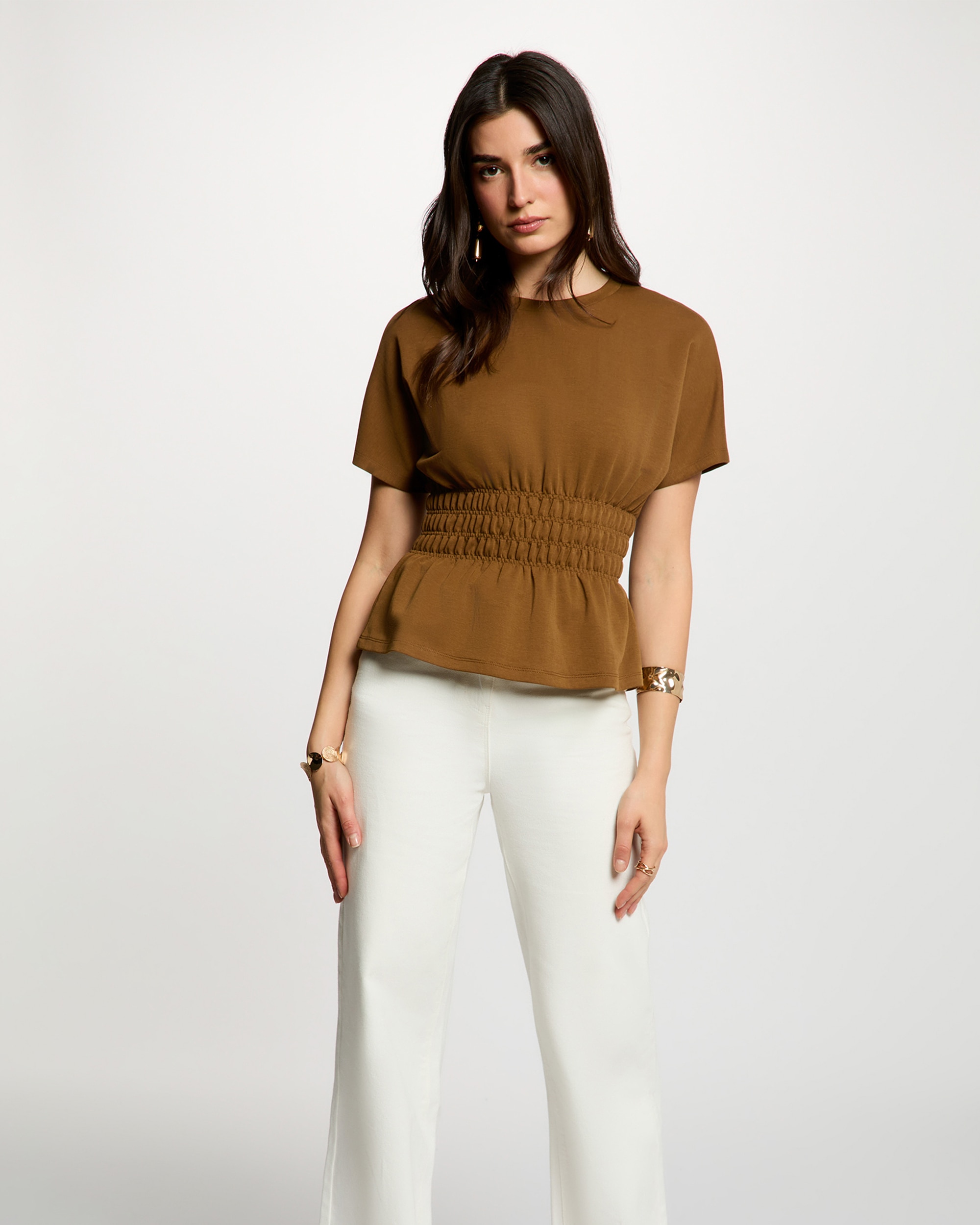 Morgan - Camiseta de mujer recta con escote redondo.