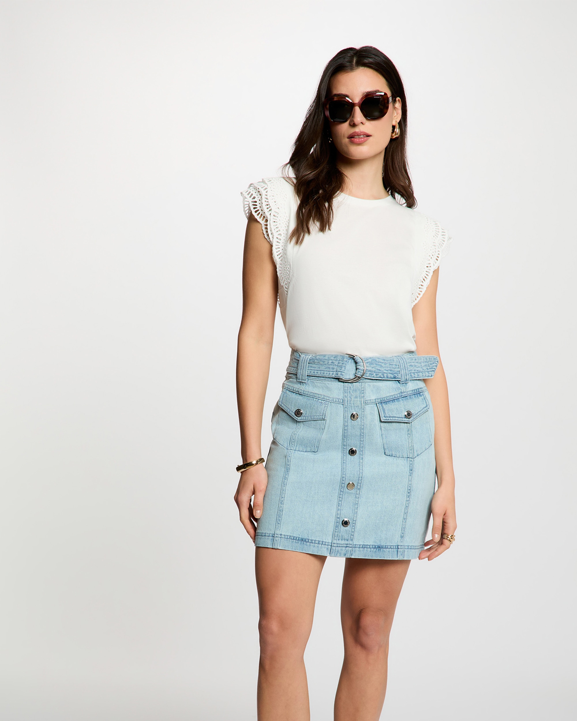 Morgan - Camiseta de mujer con mangas de encaje.