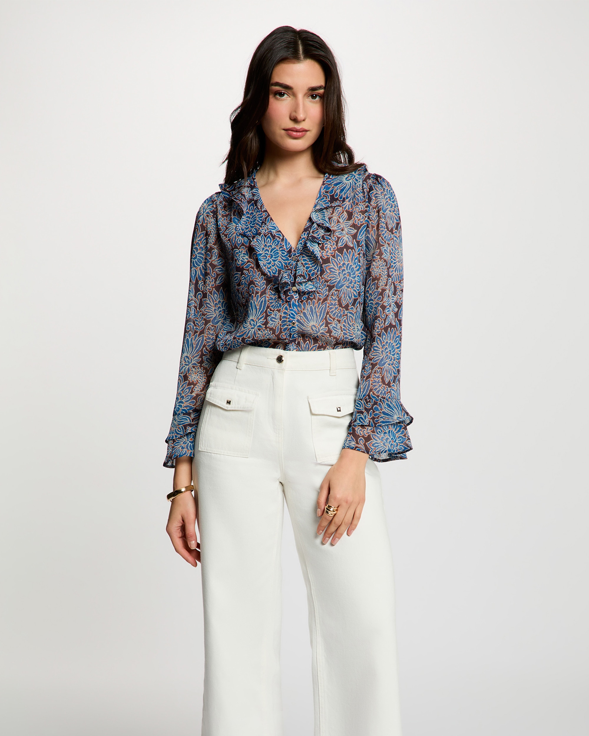 Morgan - Camisa de mujer de gasa ajustada.
