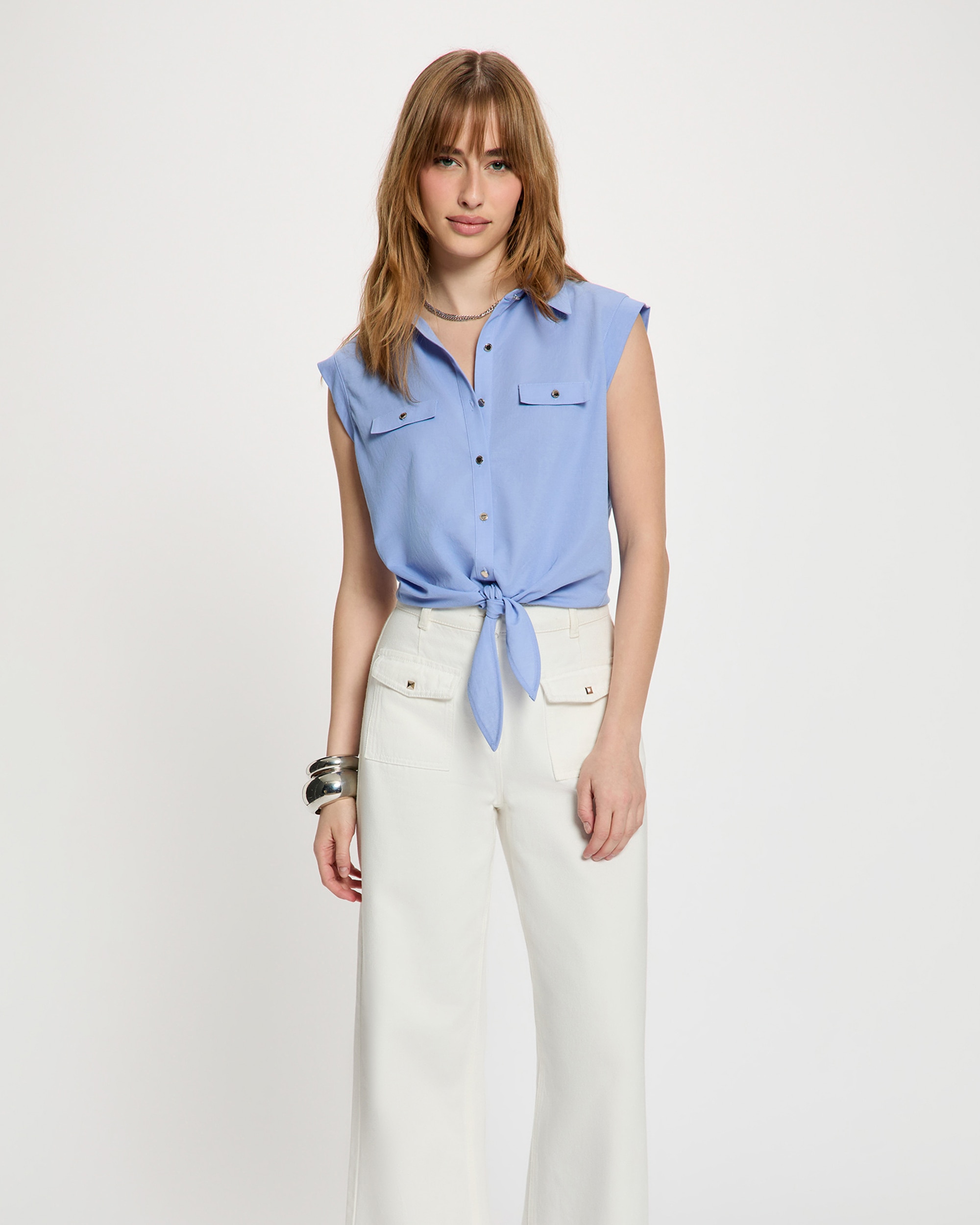 Camisa de mujer con bolsillos - Morgan - Azul celeste Azul celeste-1