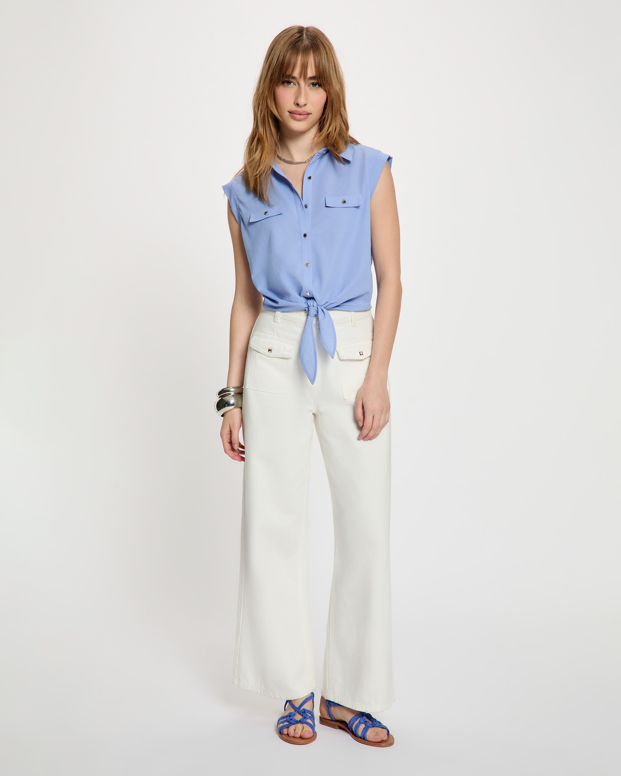 Camisa de mujer con bolsillos - Morgan - Azul celeste Azul celeste-3