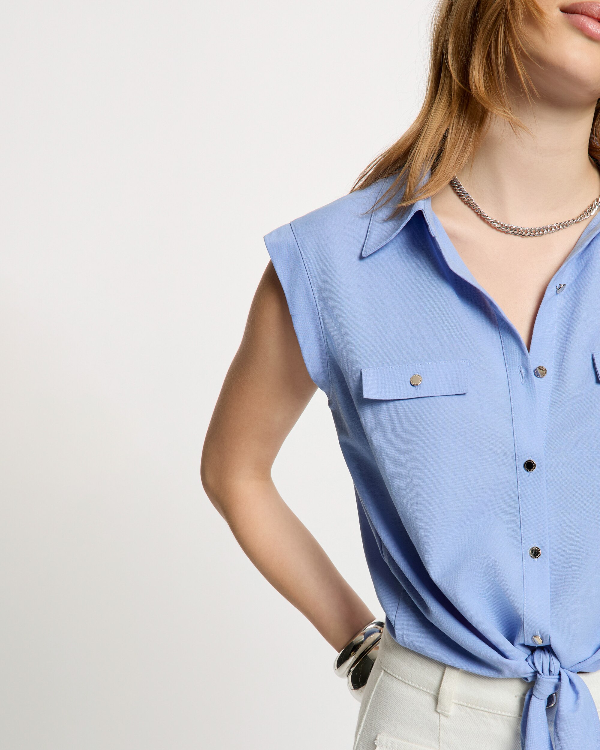 Camisa de mujer con bolsillos - Morgan - Azul celeste Azul celeste-4