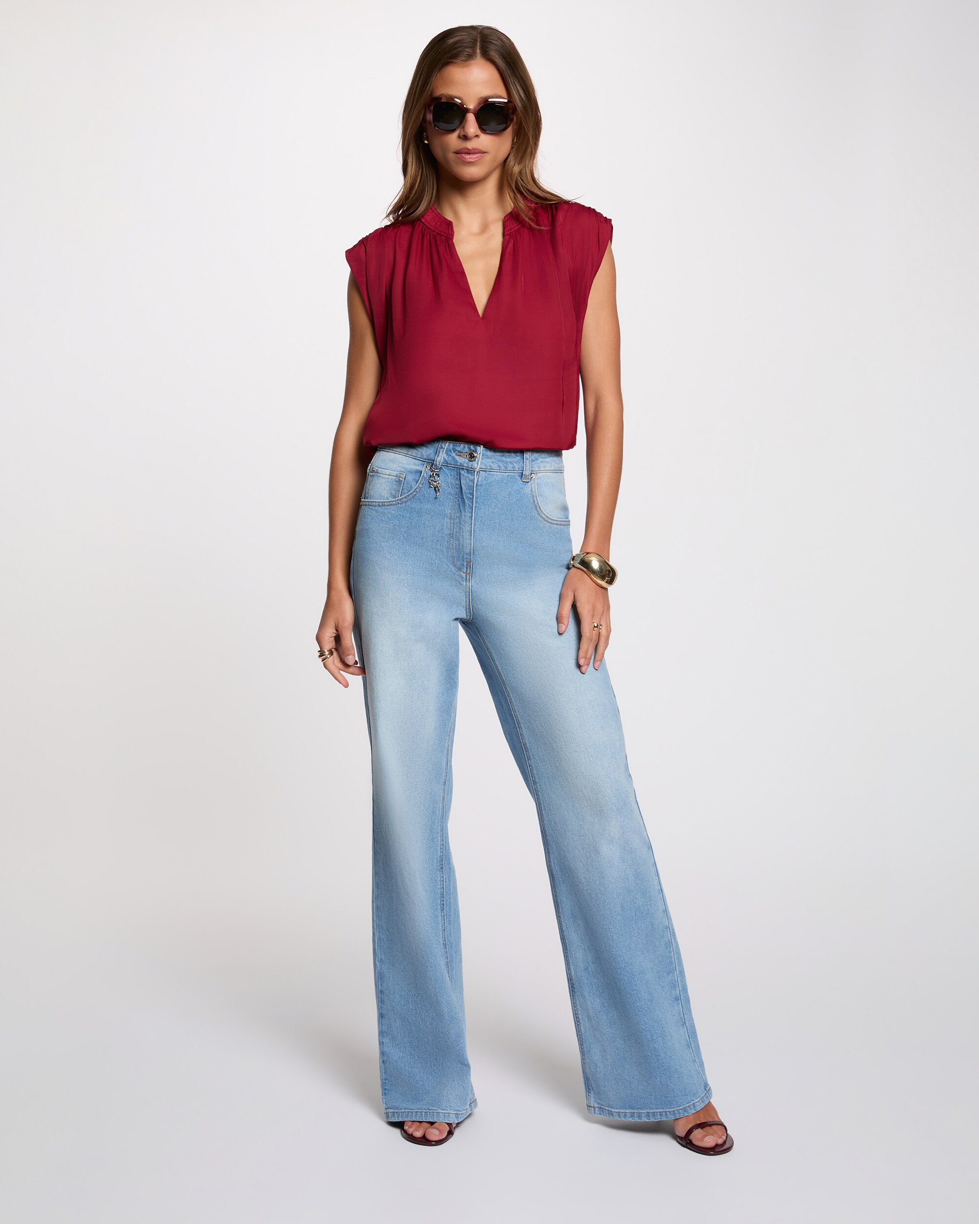 Blusa de mujer con escote pico - Morgan - Burdeos Burdeos-3