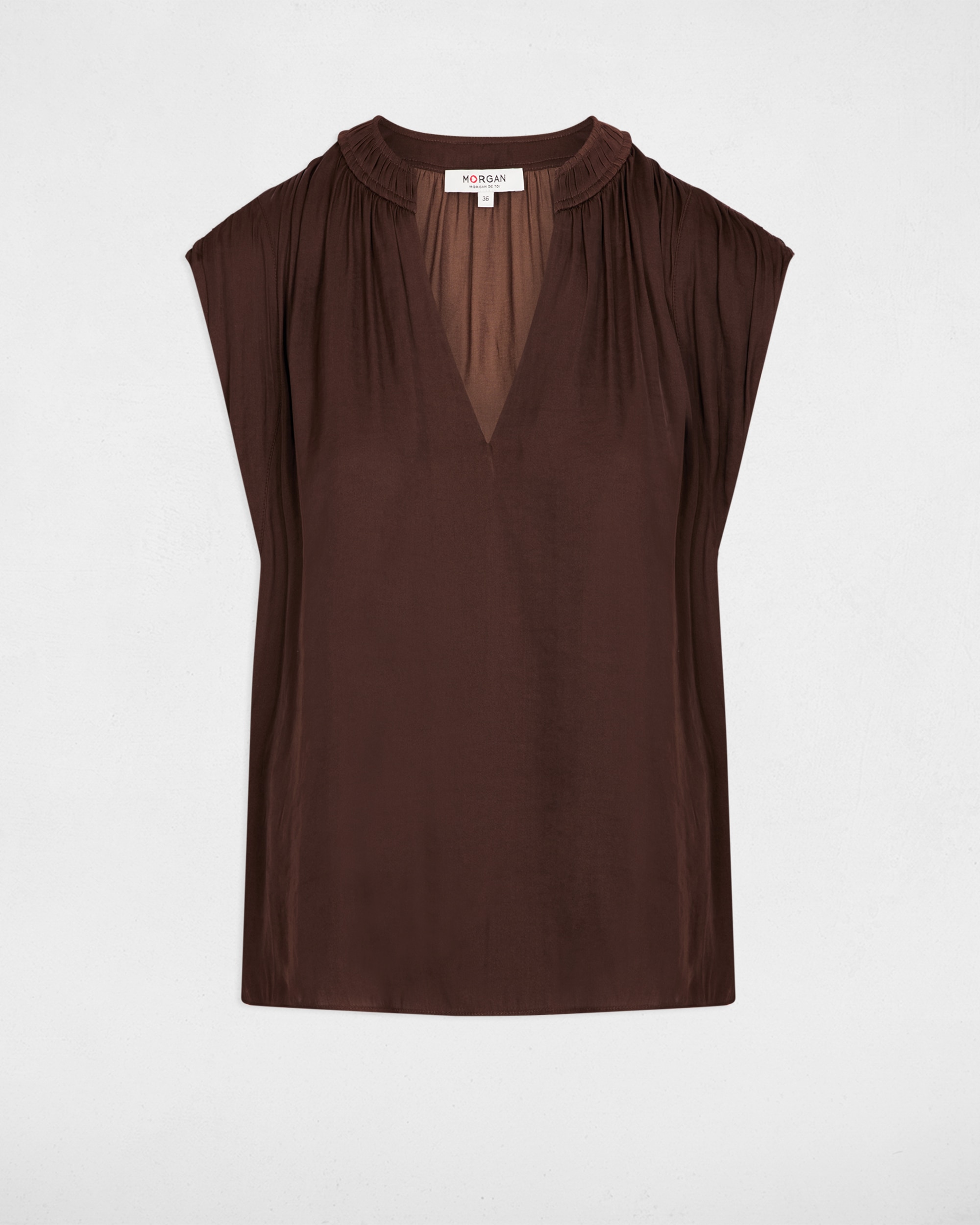 Blusa de mujer con escote pico - Morgan - Marrón oscuro Marrón oscuro-5