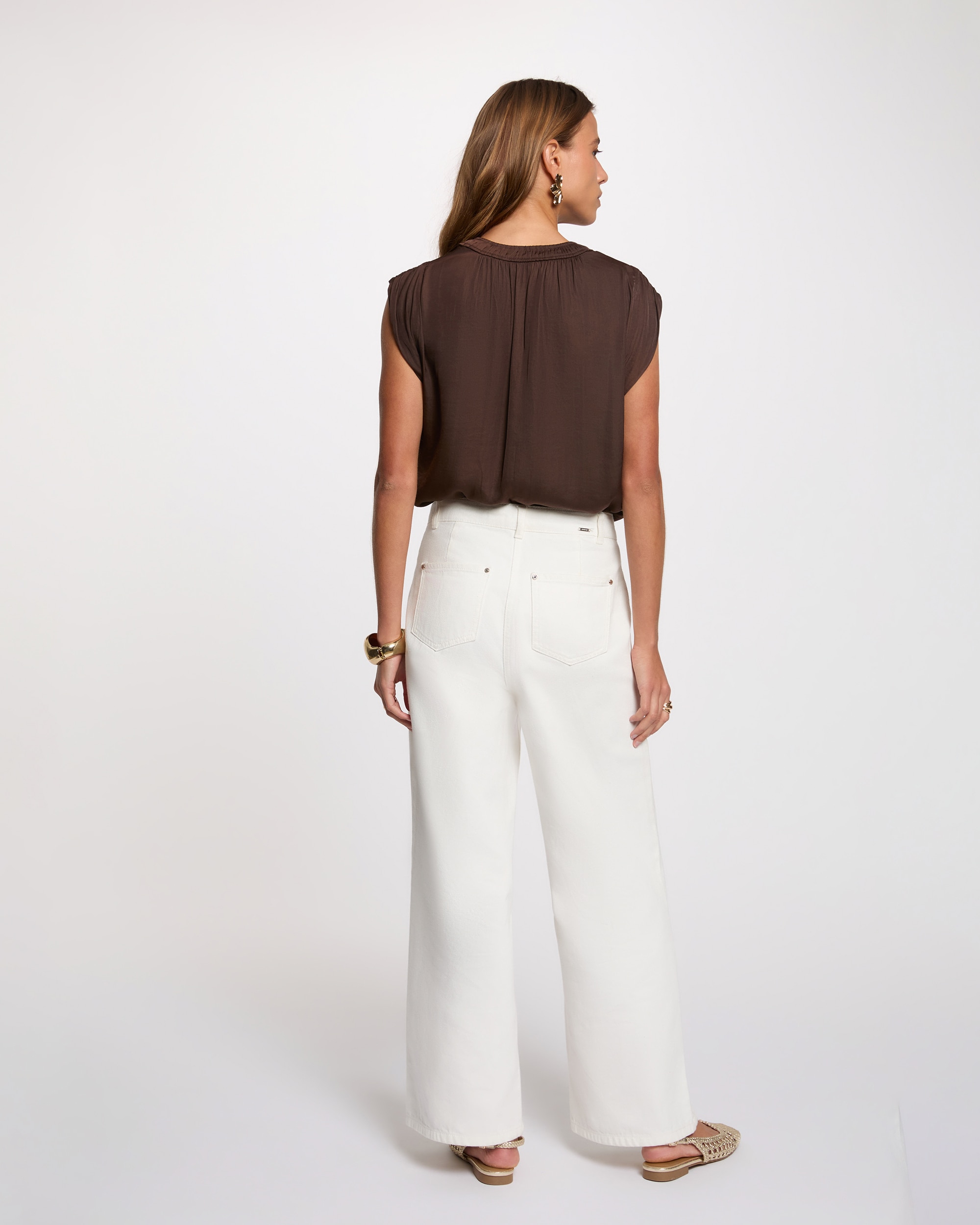 Blusa de mujer con escote pico - Morgan - Marrón oscuro Marrón oscuro-2