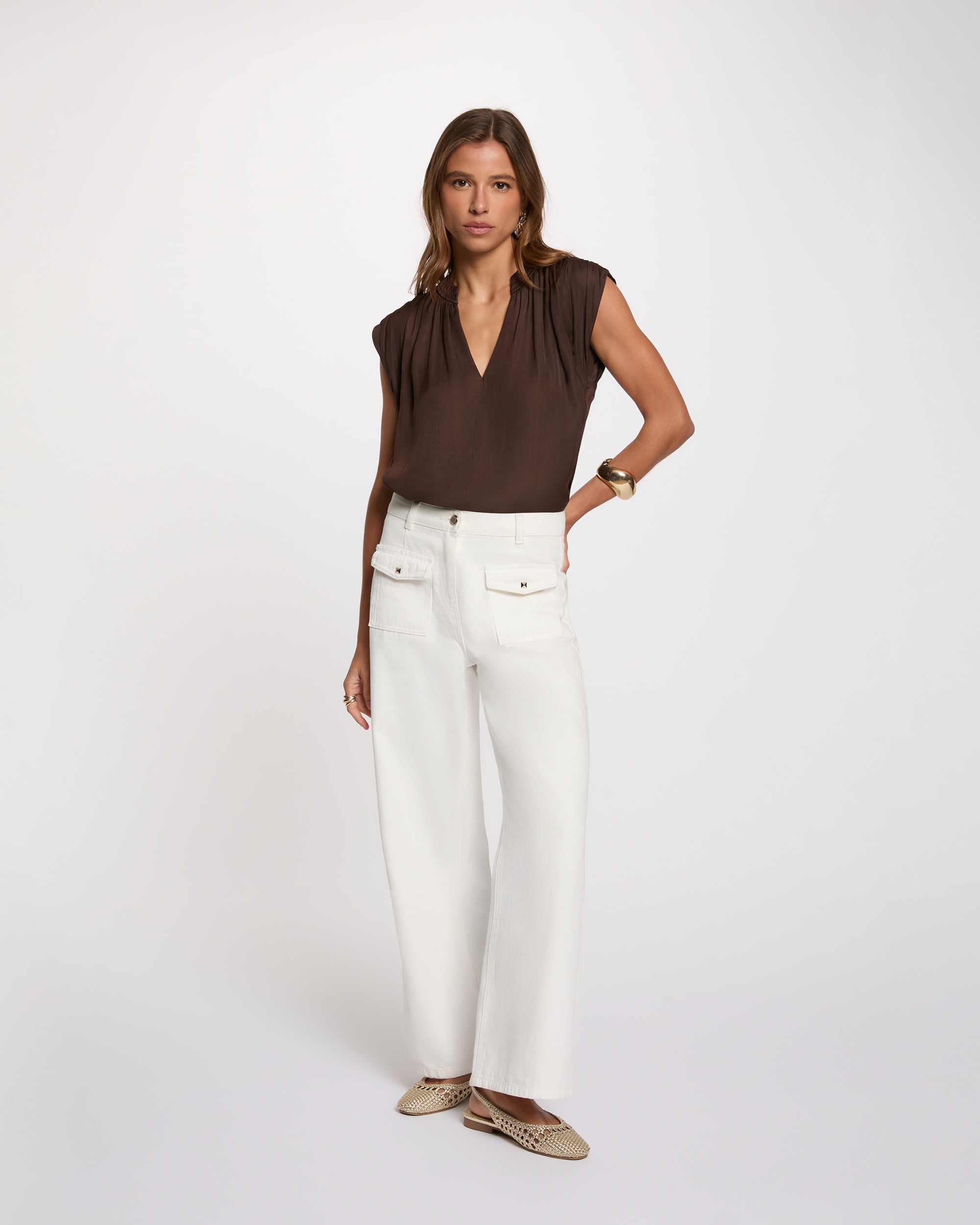 Blusa de mujer con escote pico - Morgan - Marrón oscuro Marrón oscuro-3