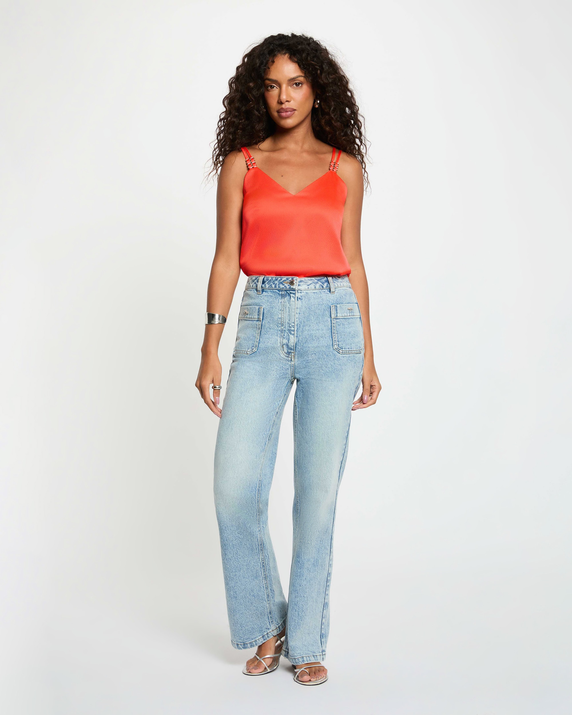 Blusa de mujer con tirantes decorados - Morgan - Rojo Rojo-3