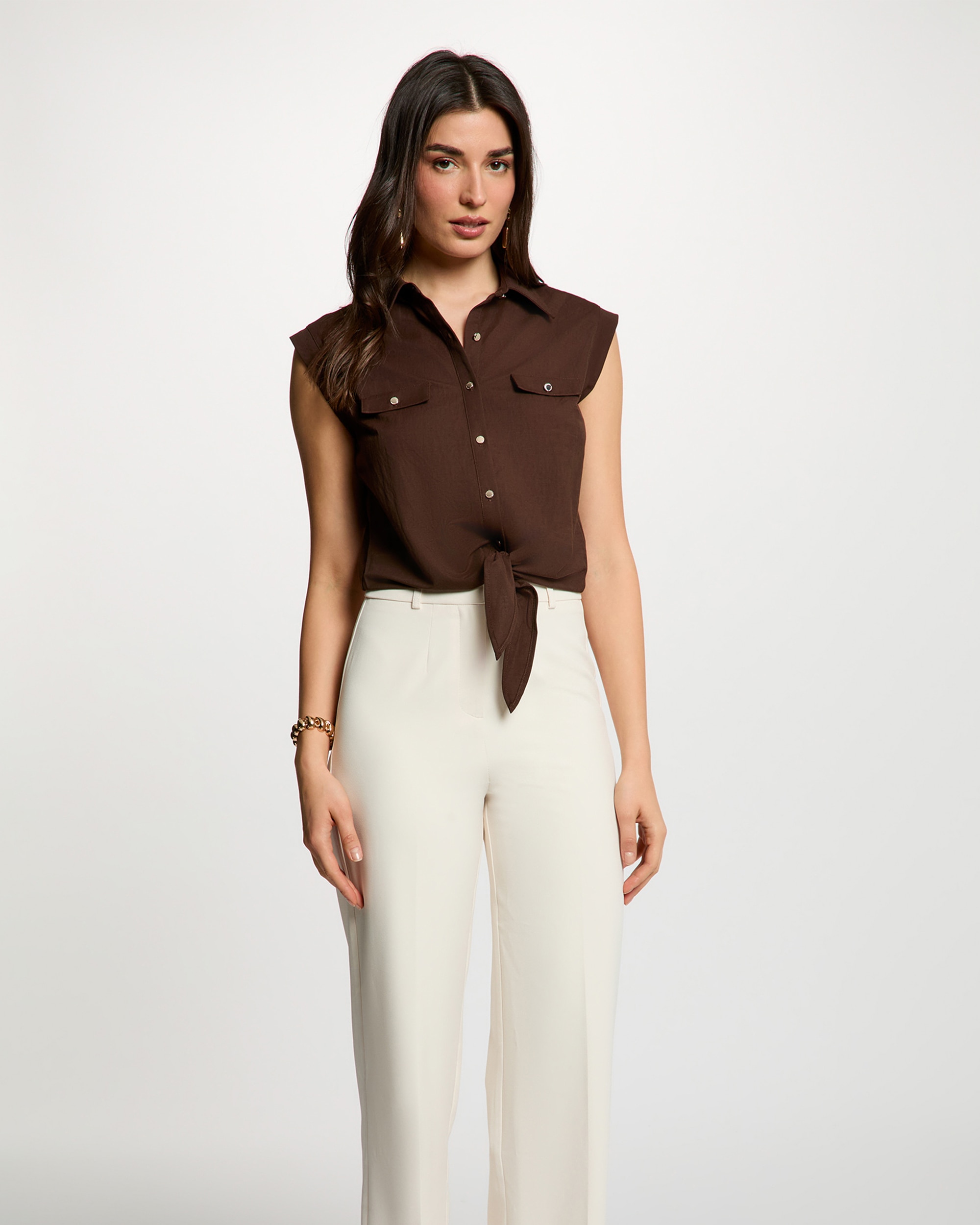 Camisa de mujer con bolsillos - Morgan - Marrón oscuro Marrón oscuro-1
