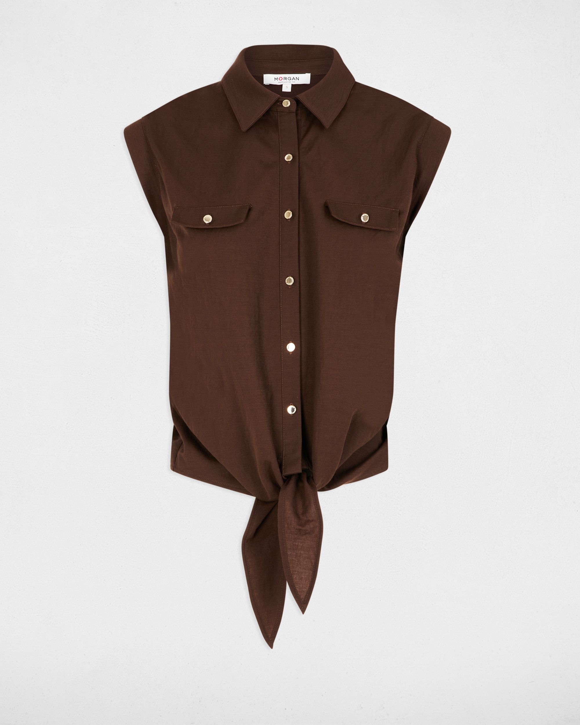 Camisa de mujer con bolsillos - Morgan - Marrón oscuro Marrón oscuro-5