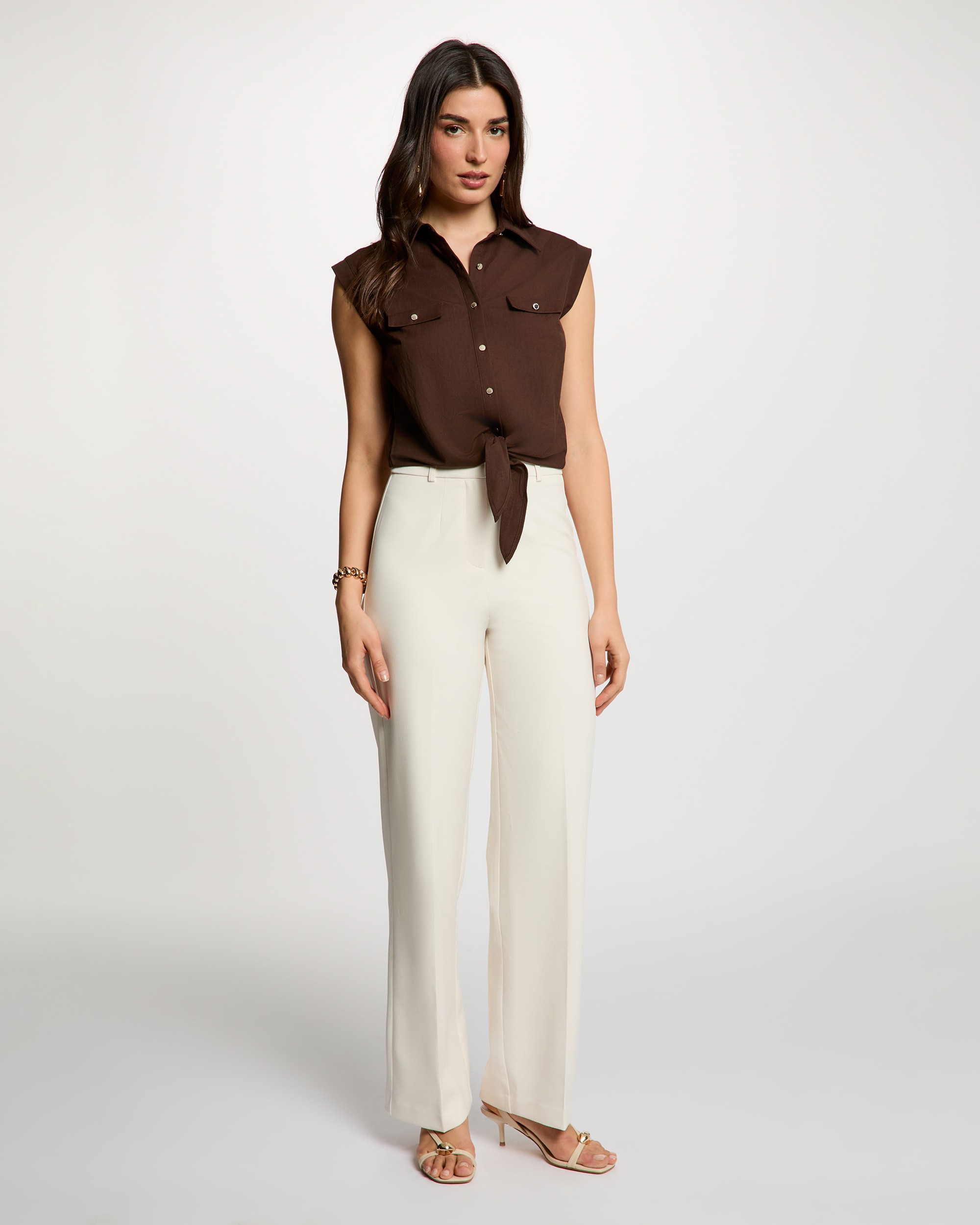 Camisa de mujer con bolsillos - Morgan - Marrón oscuro Marrón oscuro-3