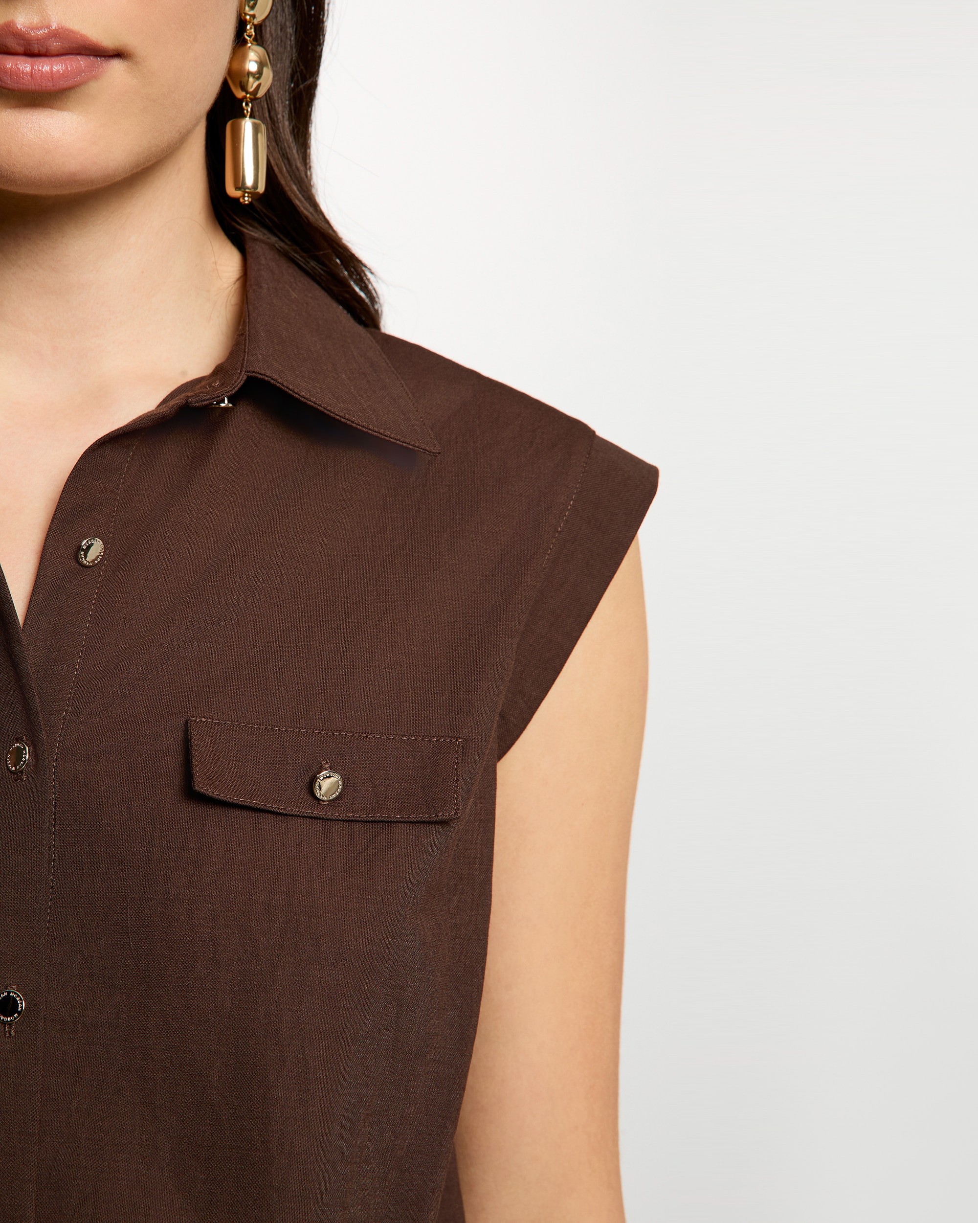 Camisa de mujer con bolsillos - Morgan - Marrón oscuro Marrón oscuro-4
