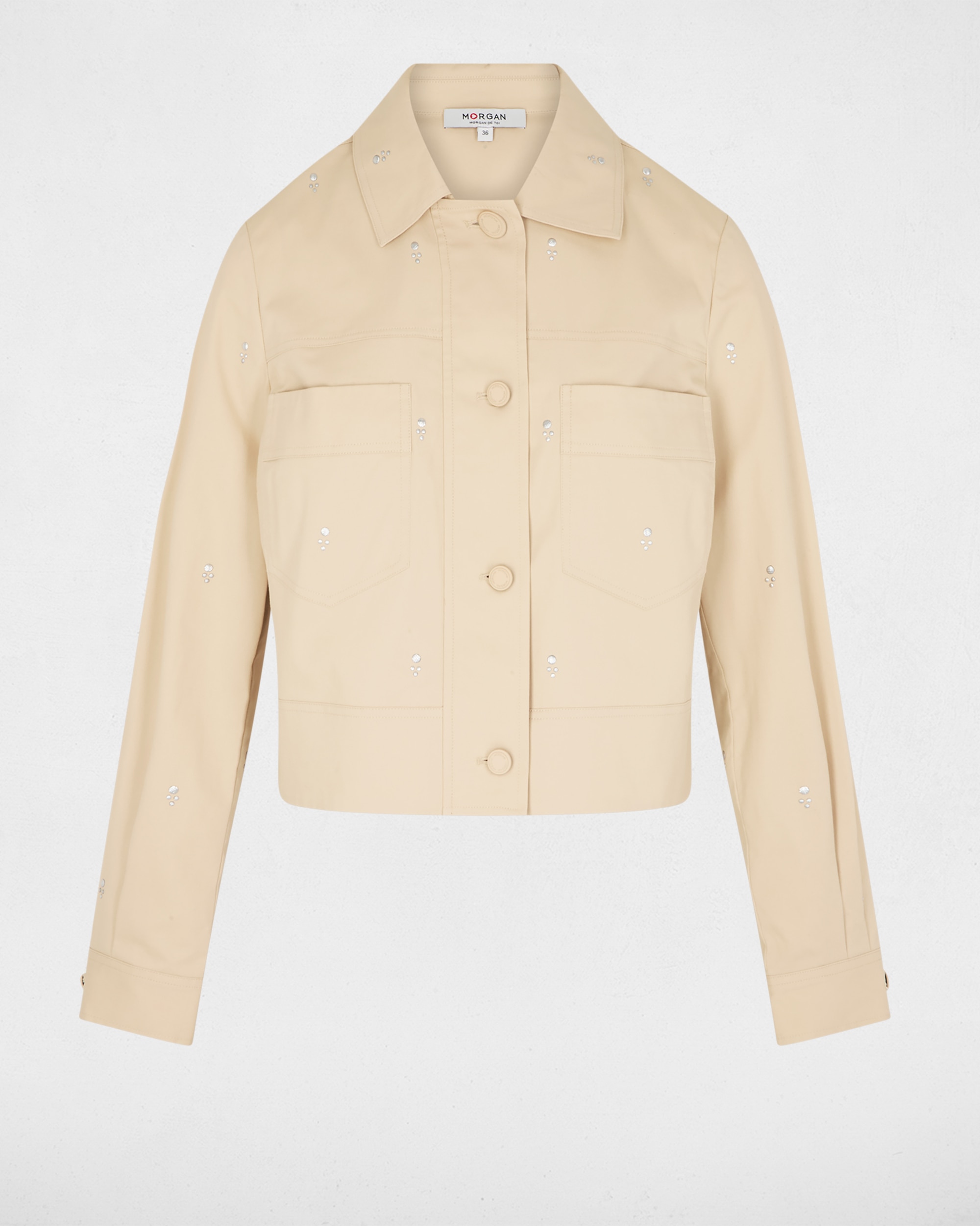 Chaqueta de mujer cropped con tachuelas - Morgan - Beige Beige-2