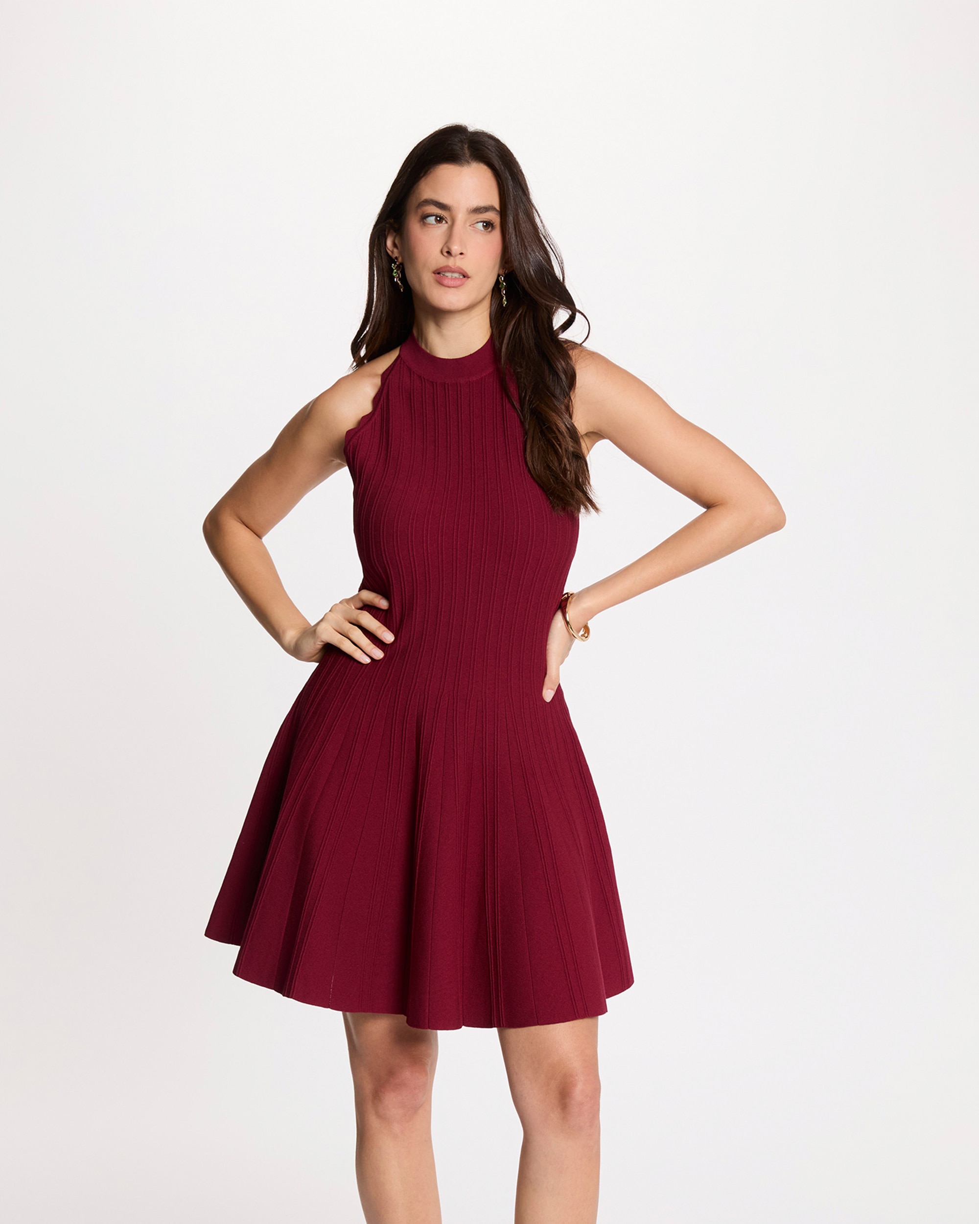Vestido corto de punto evasé sin mangas - Morgan - Burdeos Burdeos-1