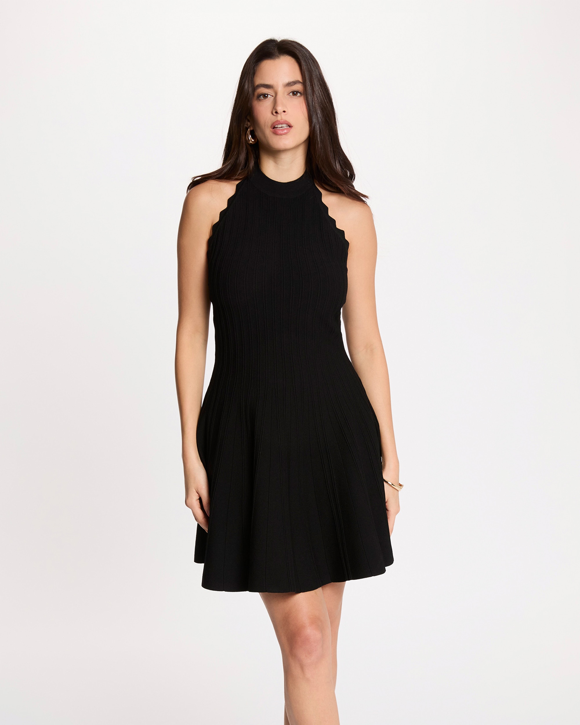Vestido corto de punto evasé sin mangas - Morgan - Negro Negro-1