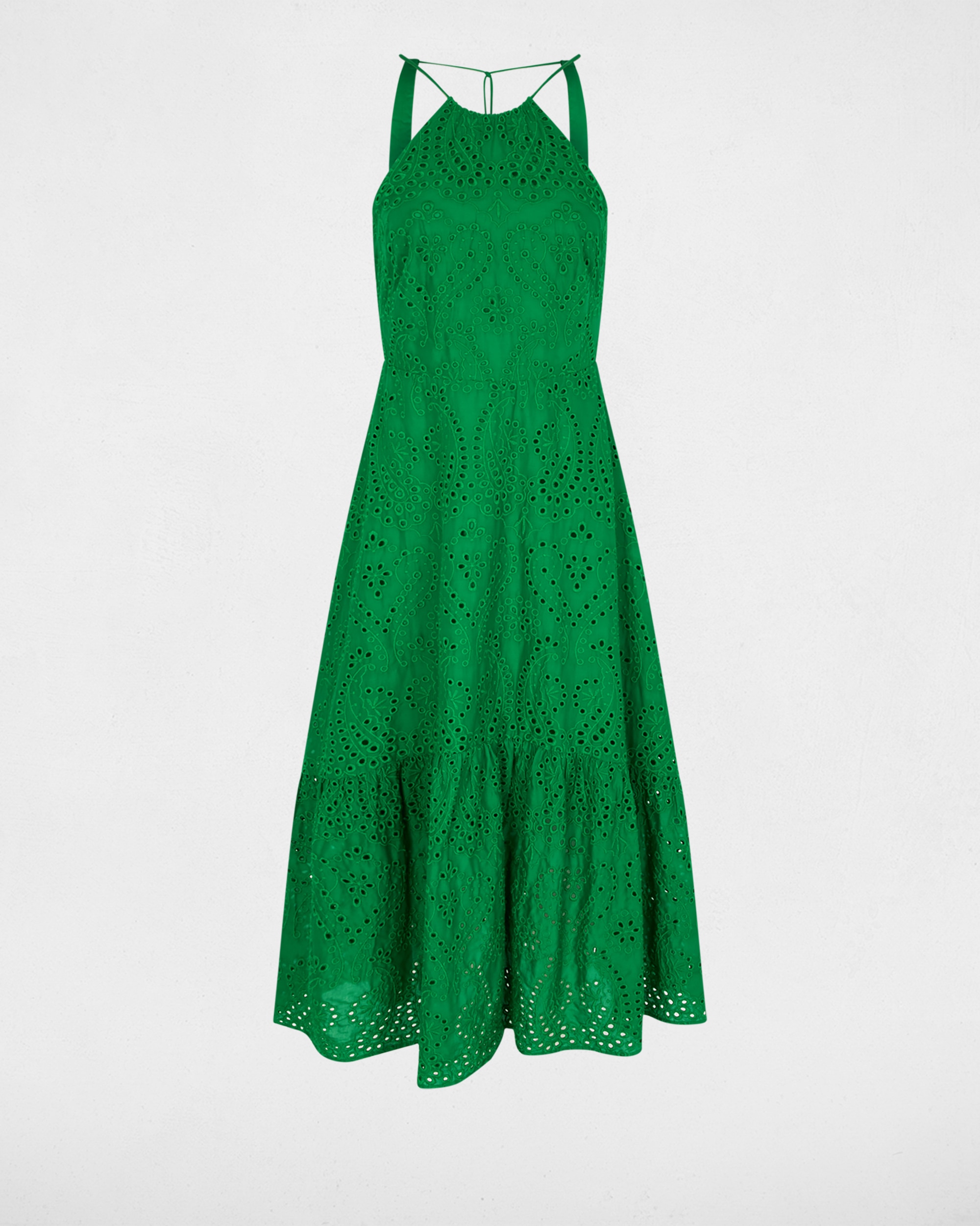 Vestido largo con bordado inglés - Morgan - Verde Verde-2