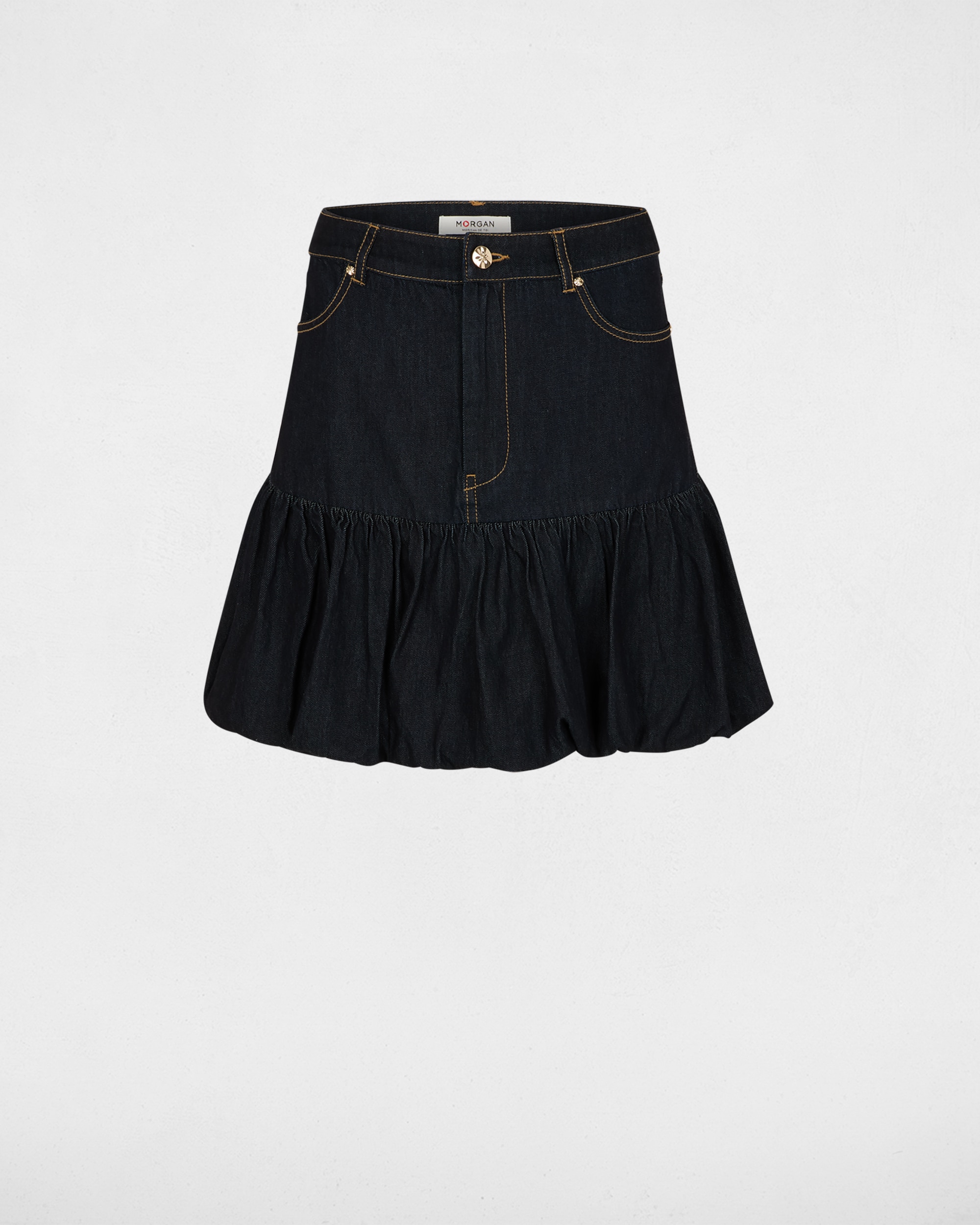 Falda corta globo de mezclilla denim - Morgan - Azul Azul-2