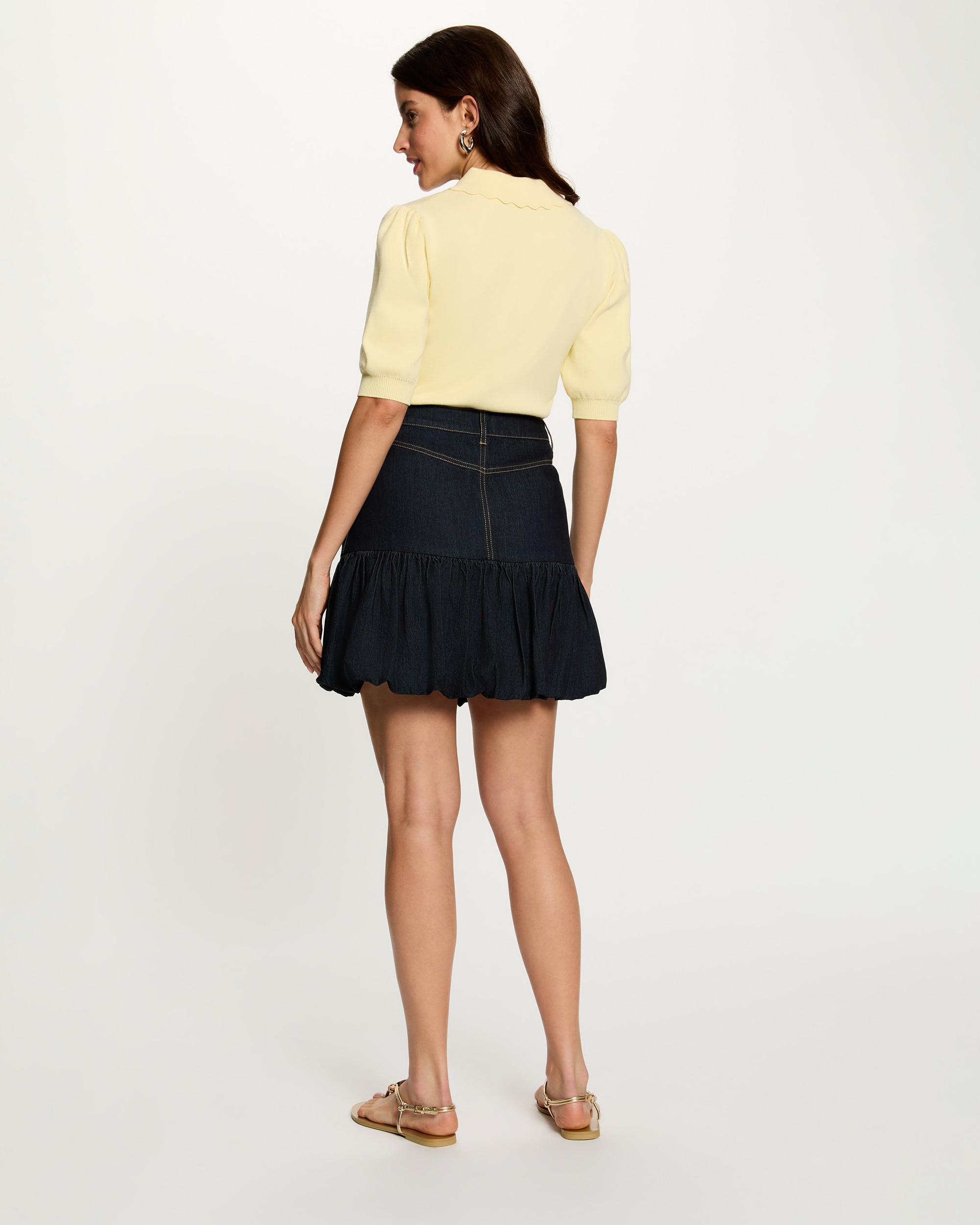 Falda corta globo de mezclilla denim - Morgan - Azul Azul-3