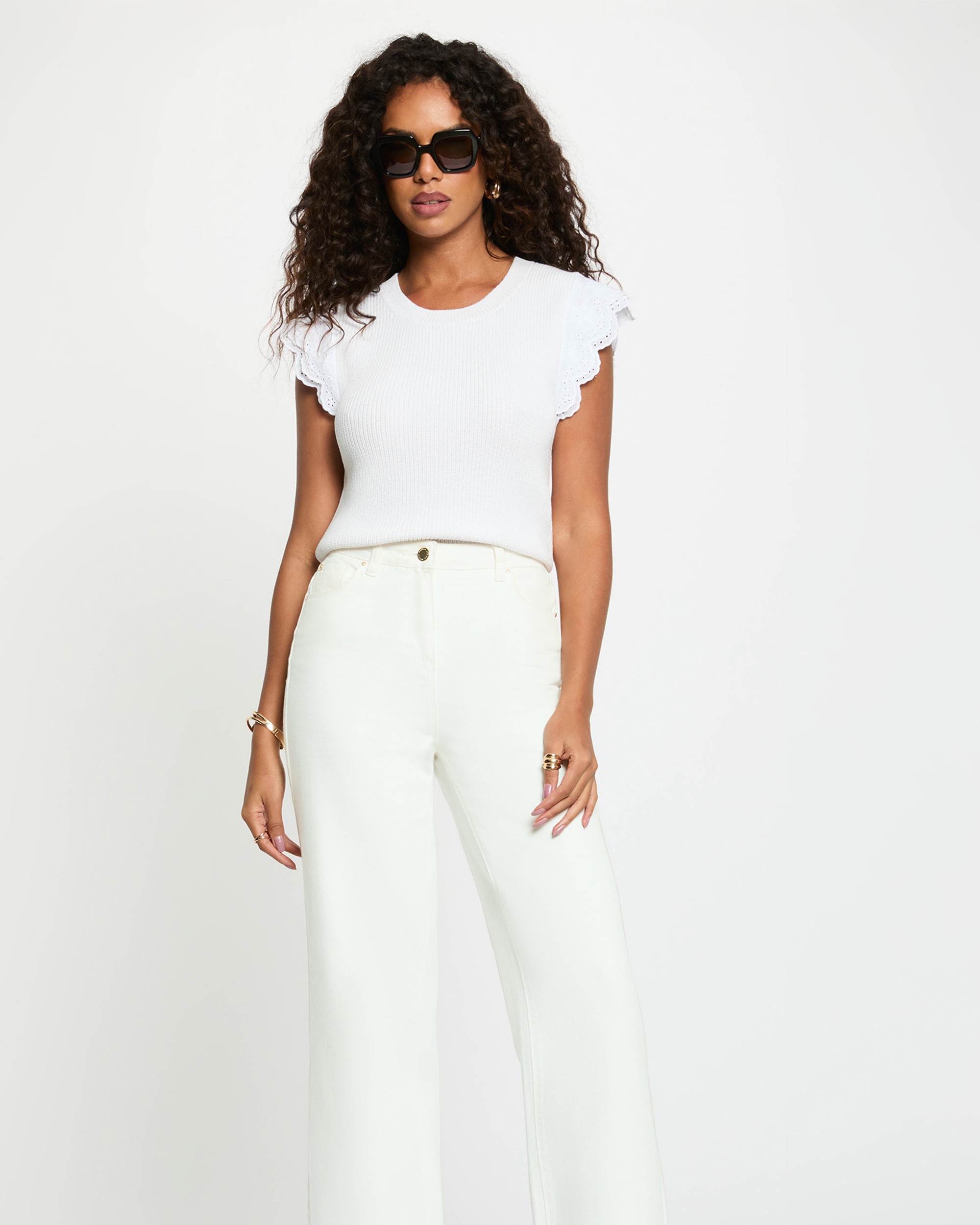 Top de mujer en punto fino efecto encaje - Morgan - Blanco Blanco-1