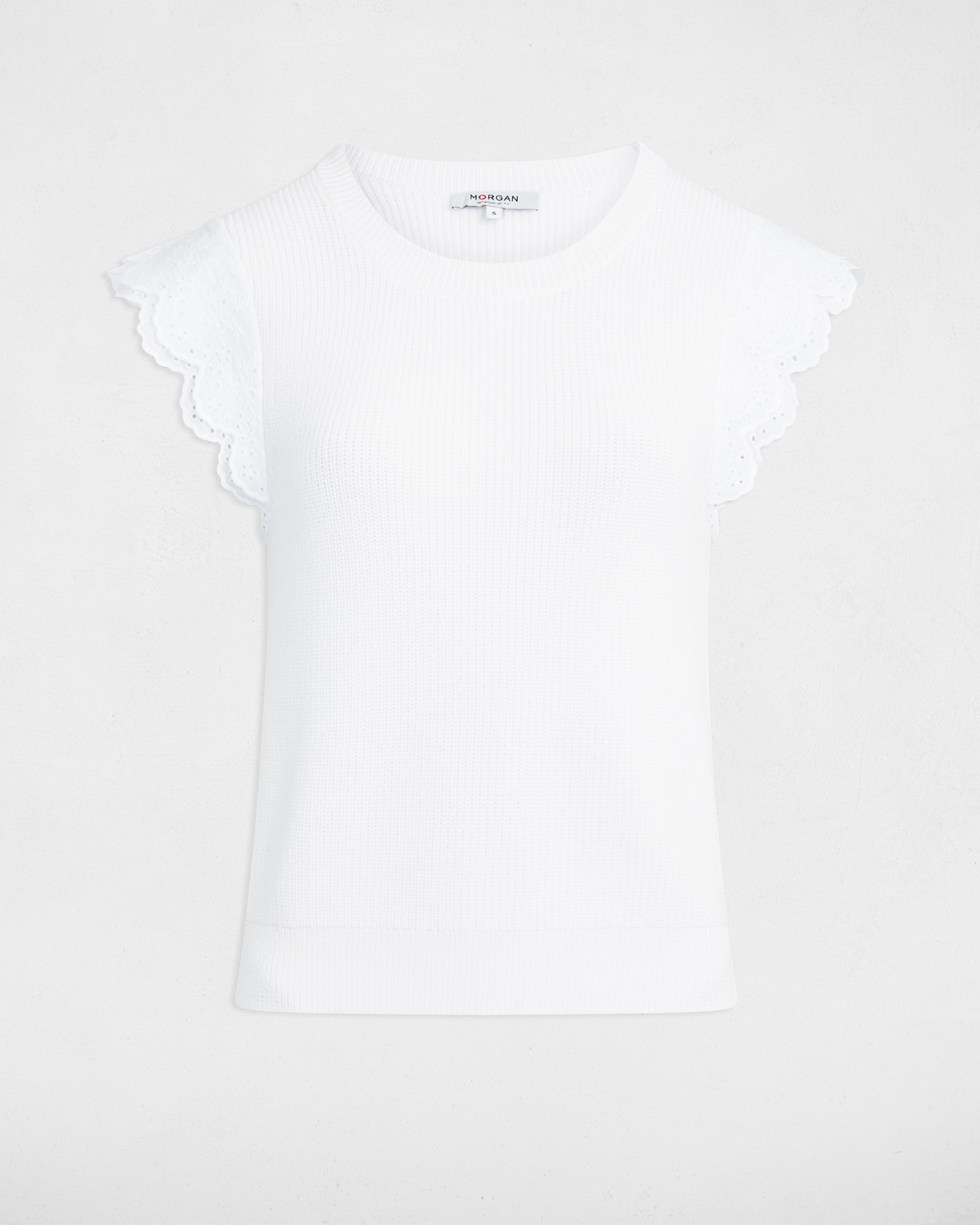 Top de mujer en punto fino efecto encaje - Morgan - Blanco Blanco-5