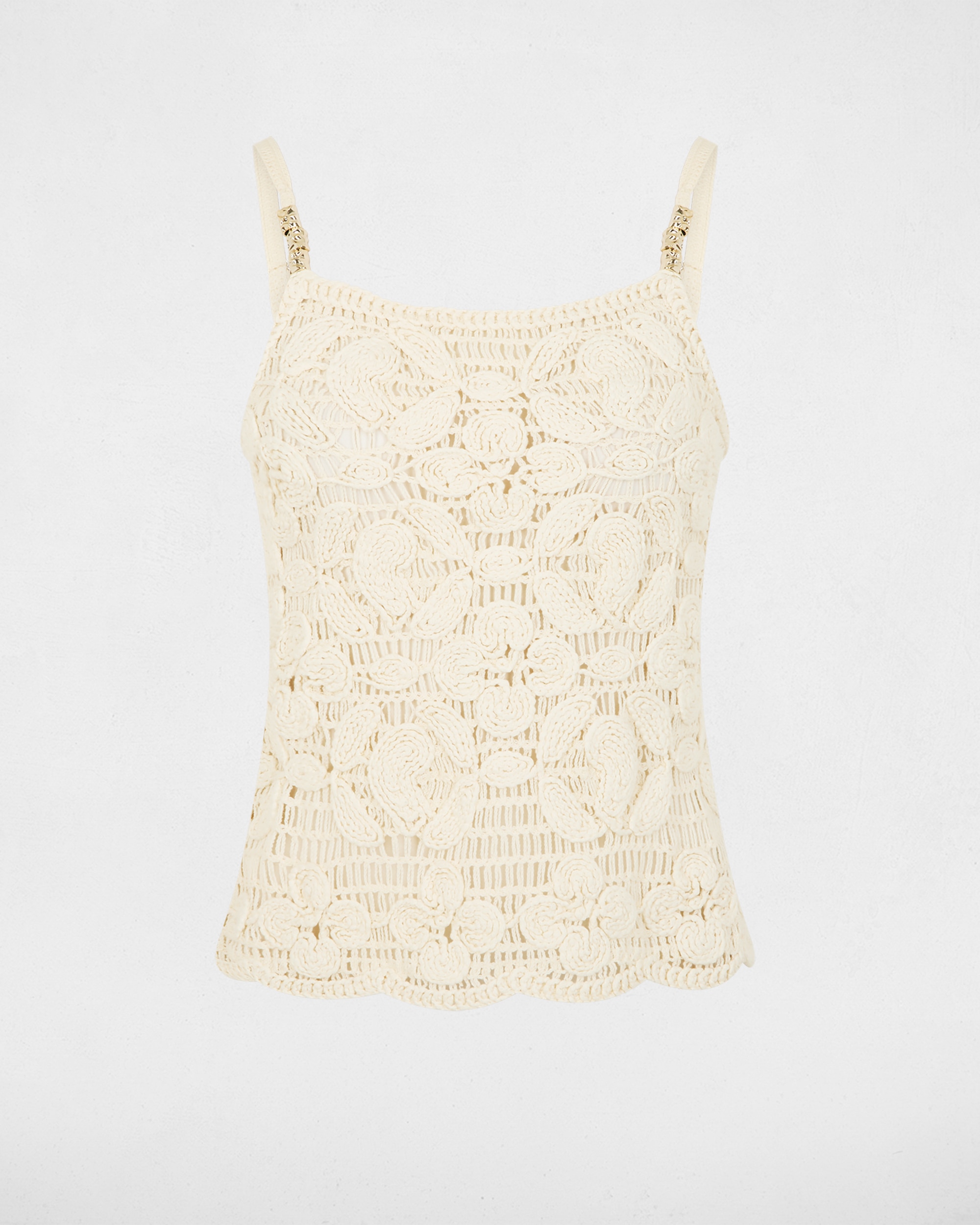 Top de mujer en punto efecto ganchillo tirantes finos - Morgan - Beige Beige-5