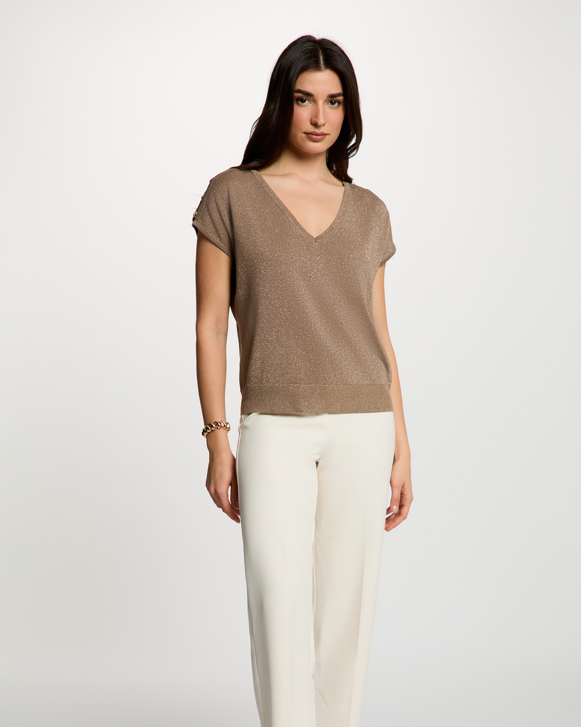 Camiseta de mujer oversize con escote pico - Morgan - Marrón Marrón-1