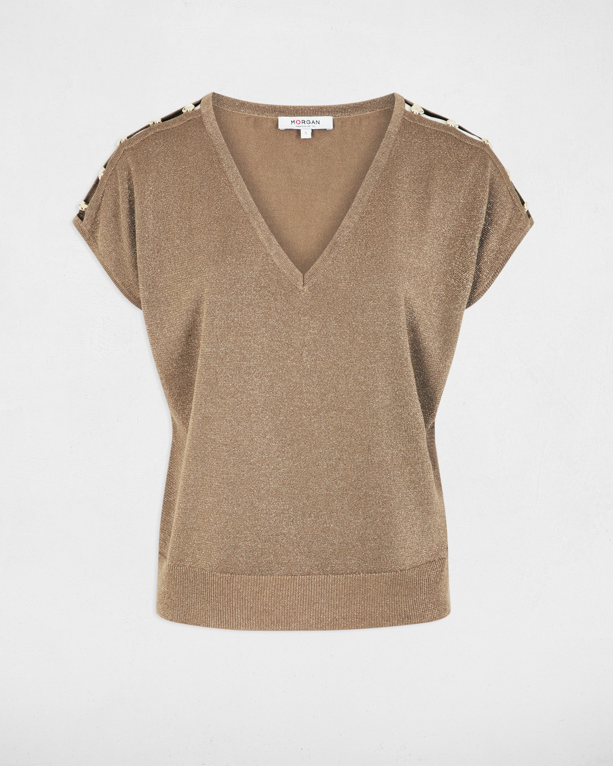 Camiseta de mujer oversize con escote pico - Morgan - Marrón Marrón-5