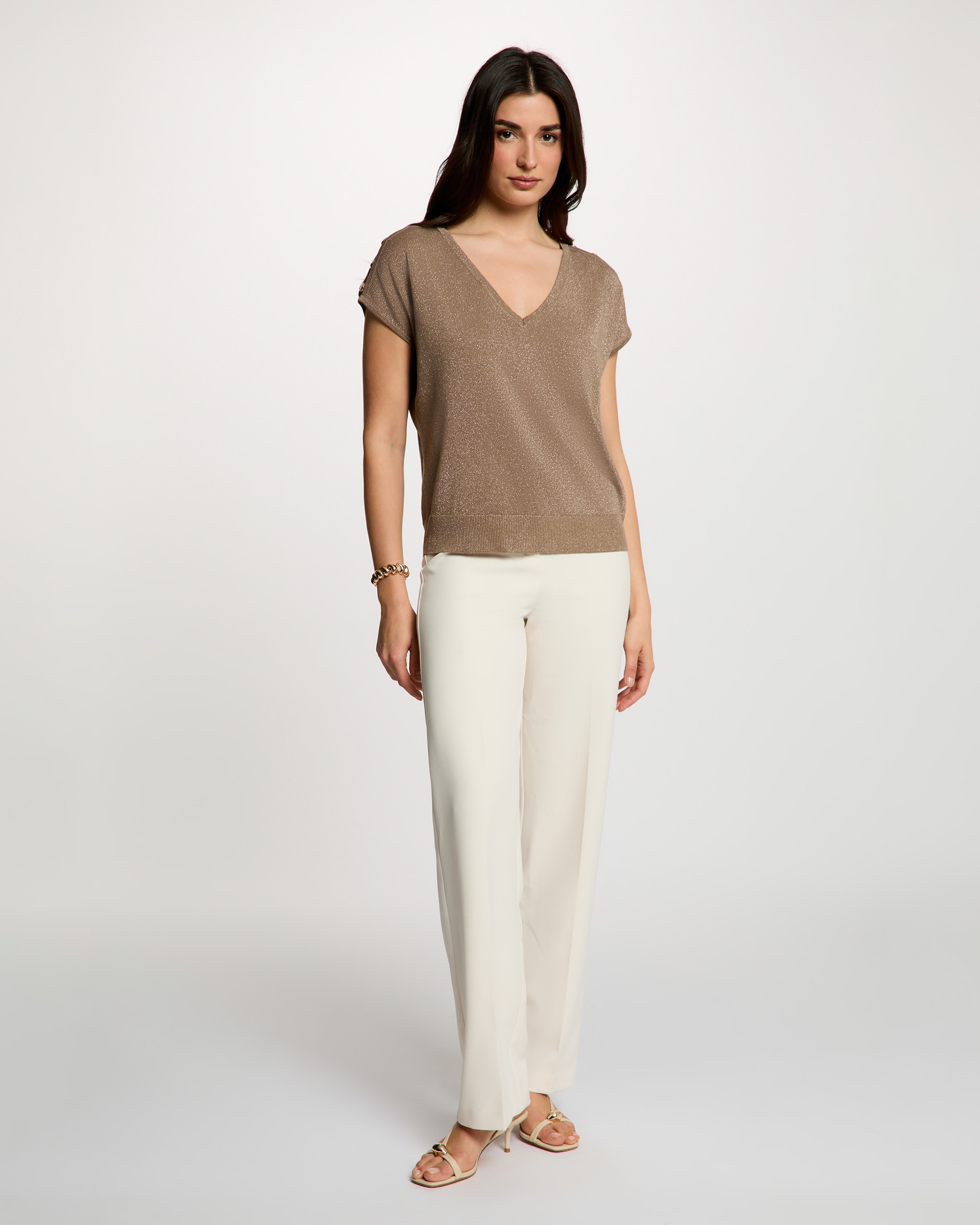 Camiseta de mujer oversize con escote pico - Morgan - Marrón Marrón-3