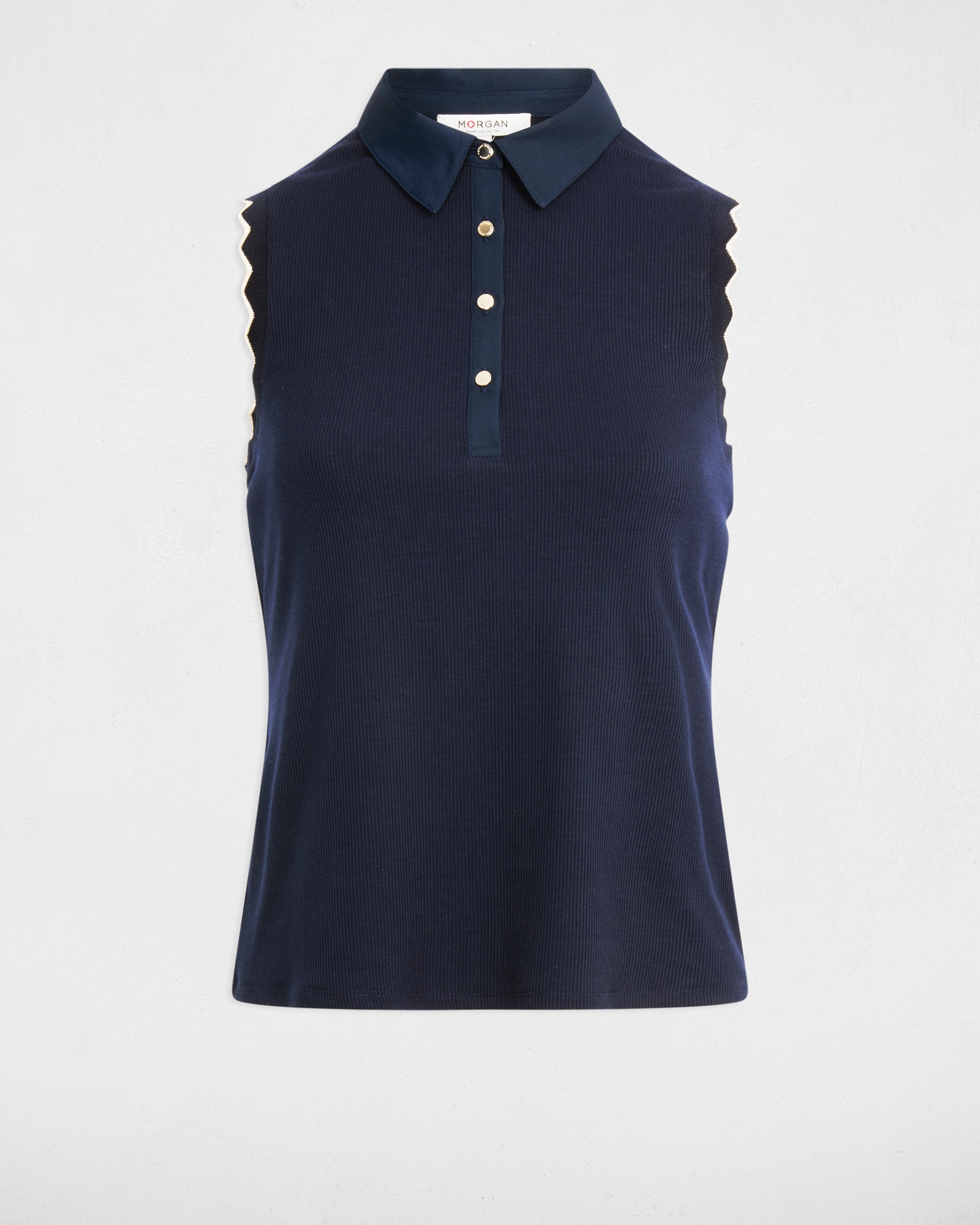 Top de mujer sin mangas con cuello polo - Morgan - Blanco Azul marino-5