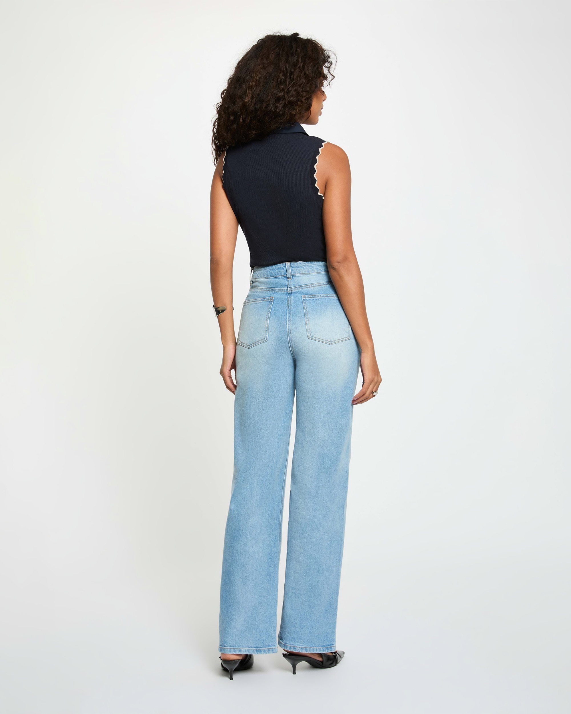Top de mujer sin mangas con cuello polo - Morgan - Blanco Azul marino-2