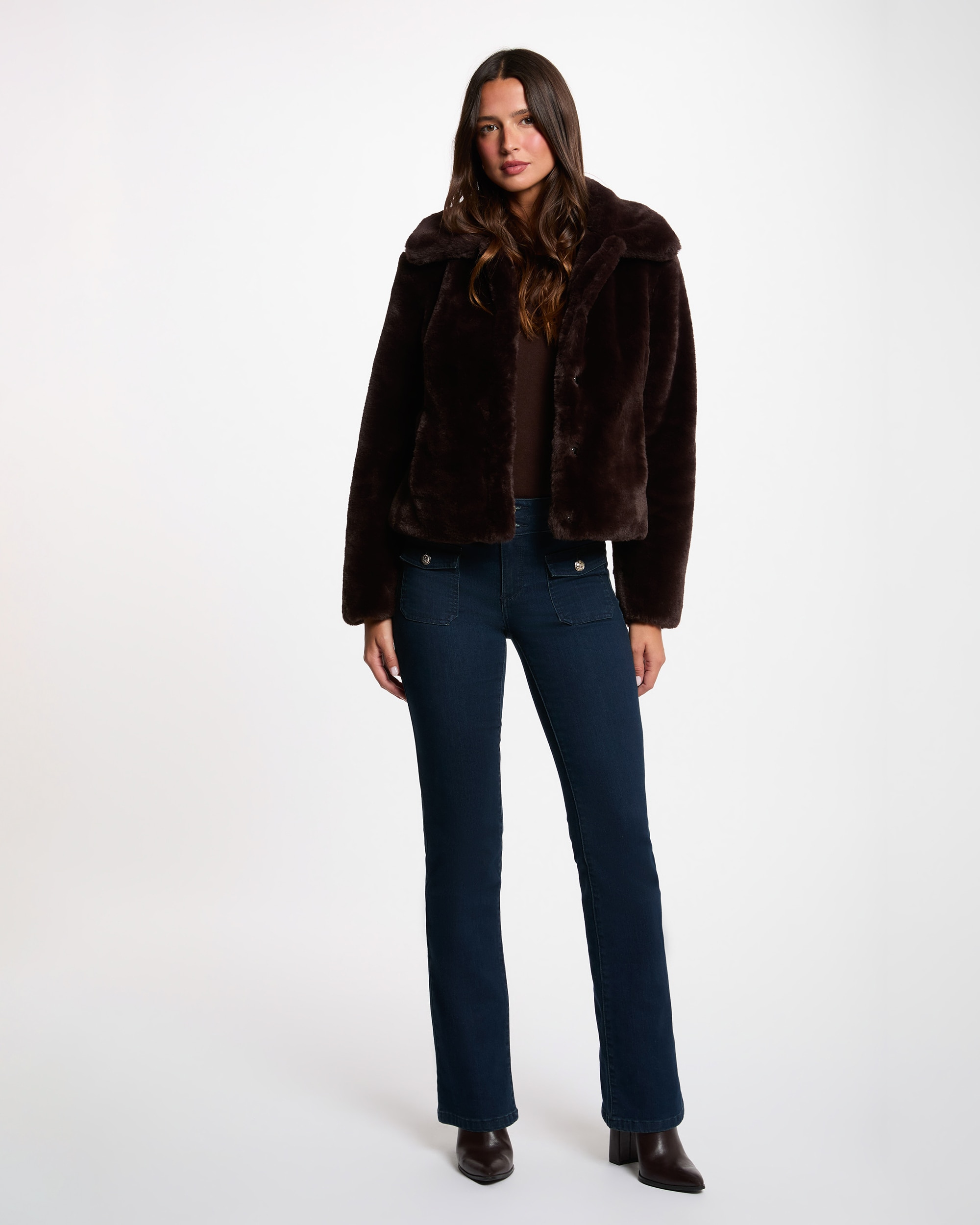 Chaqueta de mujer corta de pelo sintético - Morgan - Marrón Marrón-3