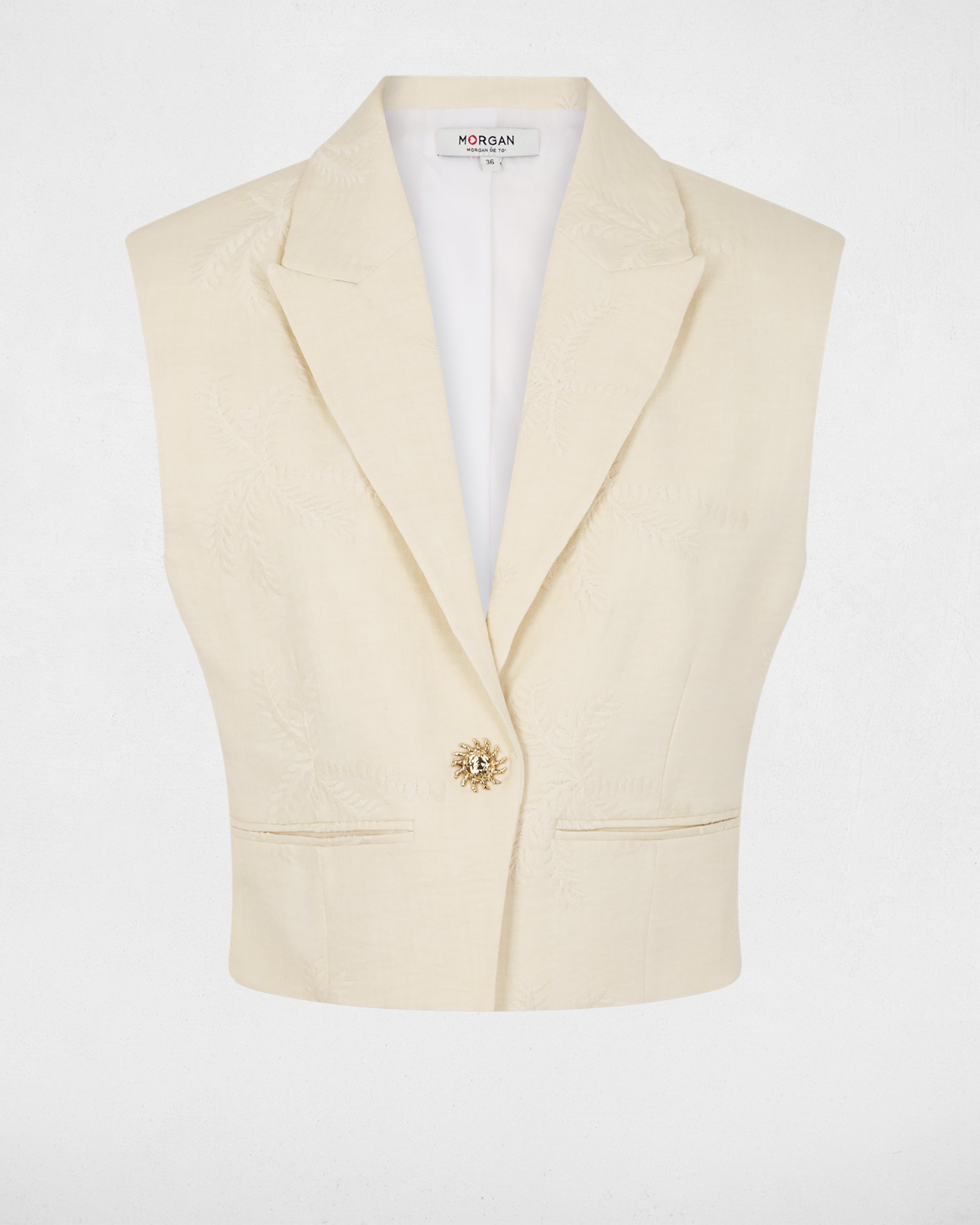 Chaqueta de mujer sin mangas bordada - Morgan - Camel Camel-5