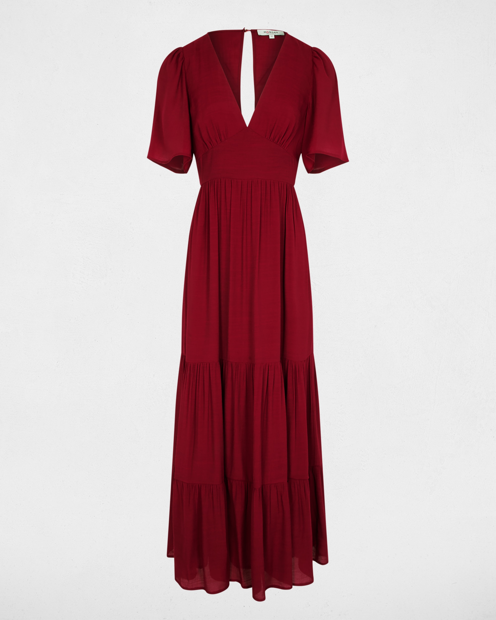 Vestido largo con escote pico - Morgan - Burdeos Burdeos-5