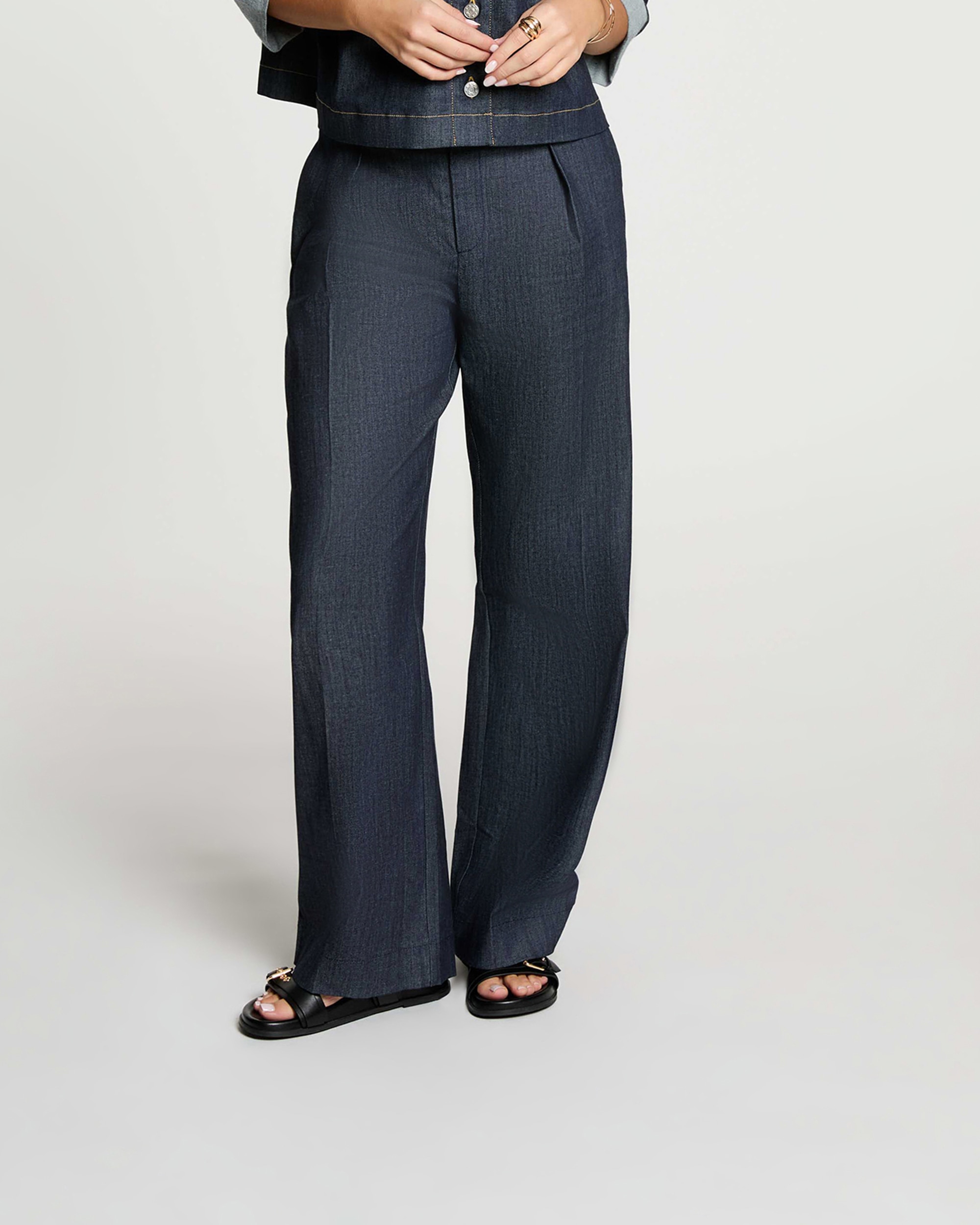 Pantalones anchos de mujer con pinzas - Morgan - Azul denim Azul denim-1
