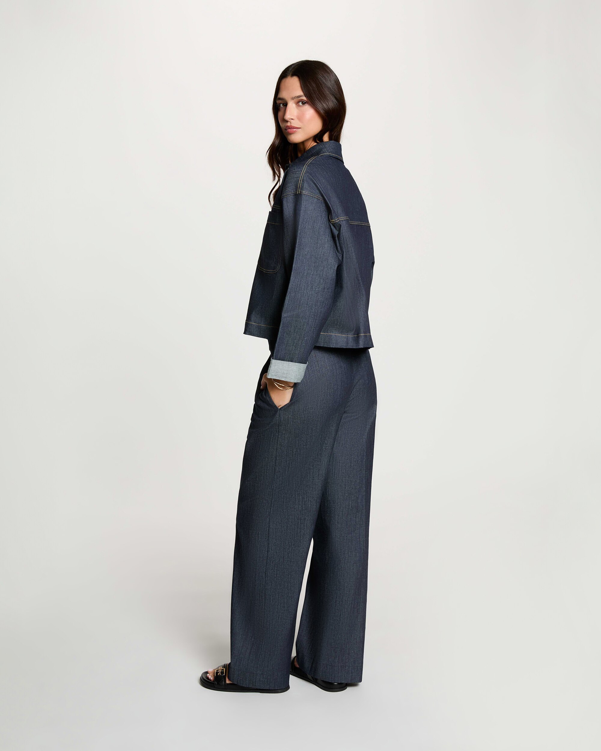 Pantalones anchos de mujer con pinzas - Morgan - Azul denim Azul denim-2