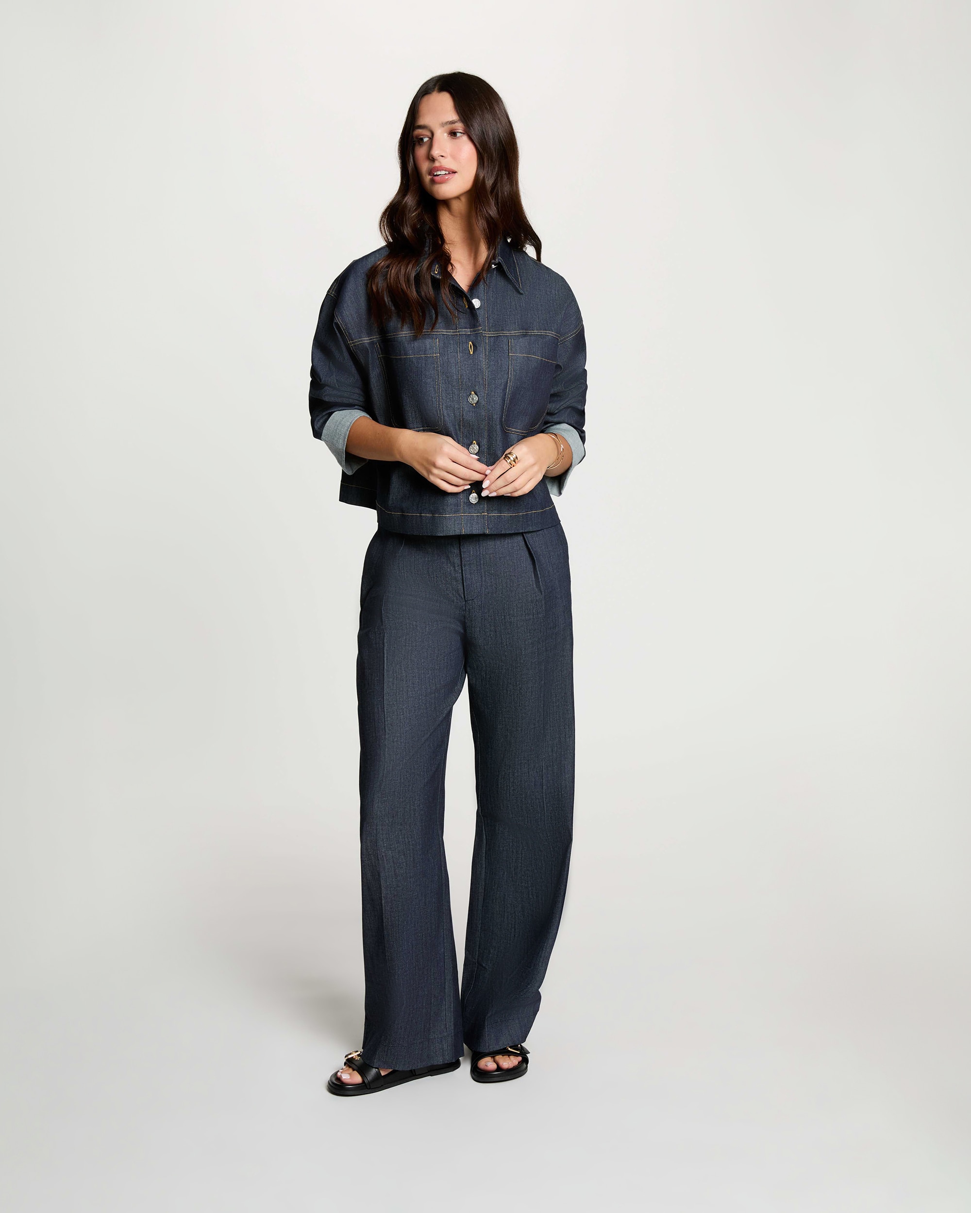 Pantalones anchos de mujer con pinzas - Morgan - Azul denim Azul denim-3