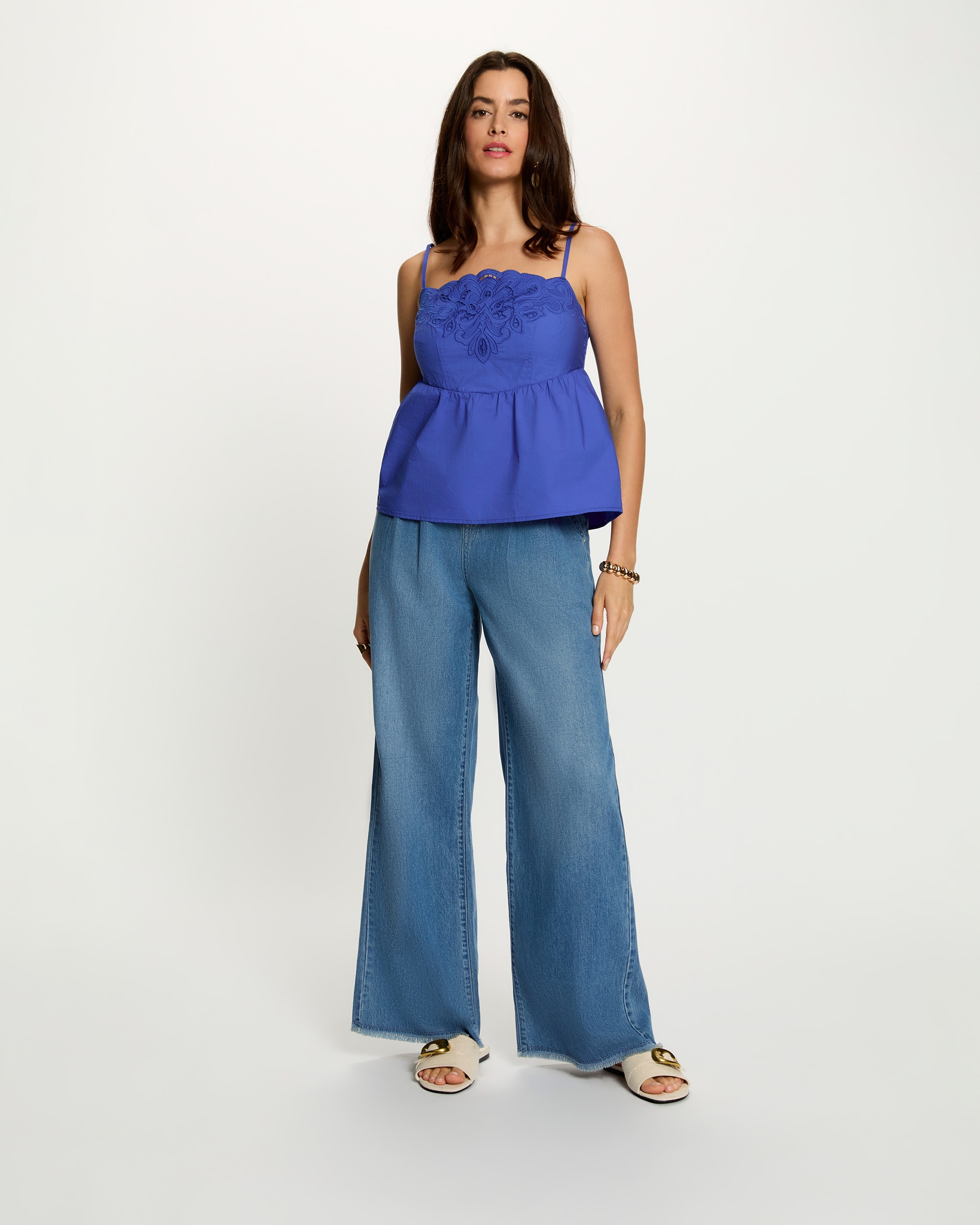 Top de mujer bordado tirantes finos - Morgan - Azul Azul-3