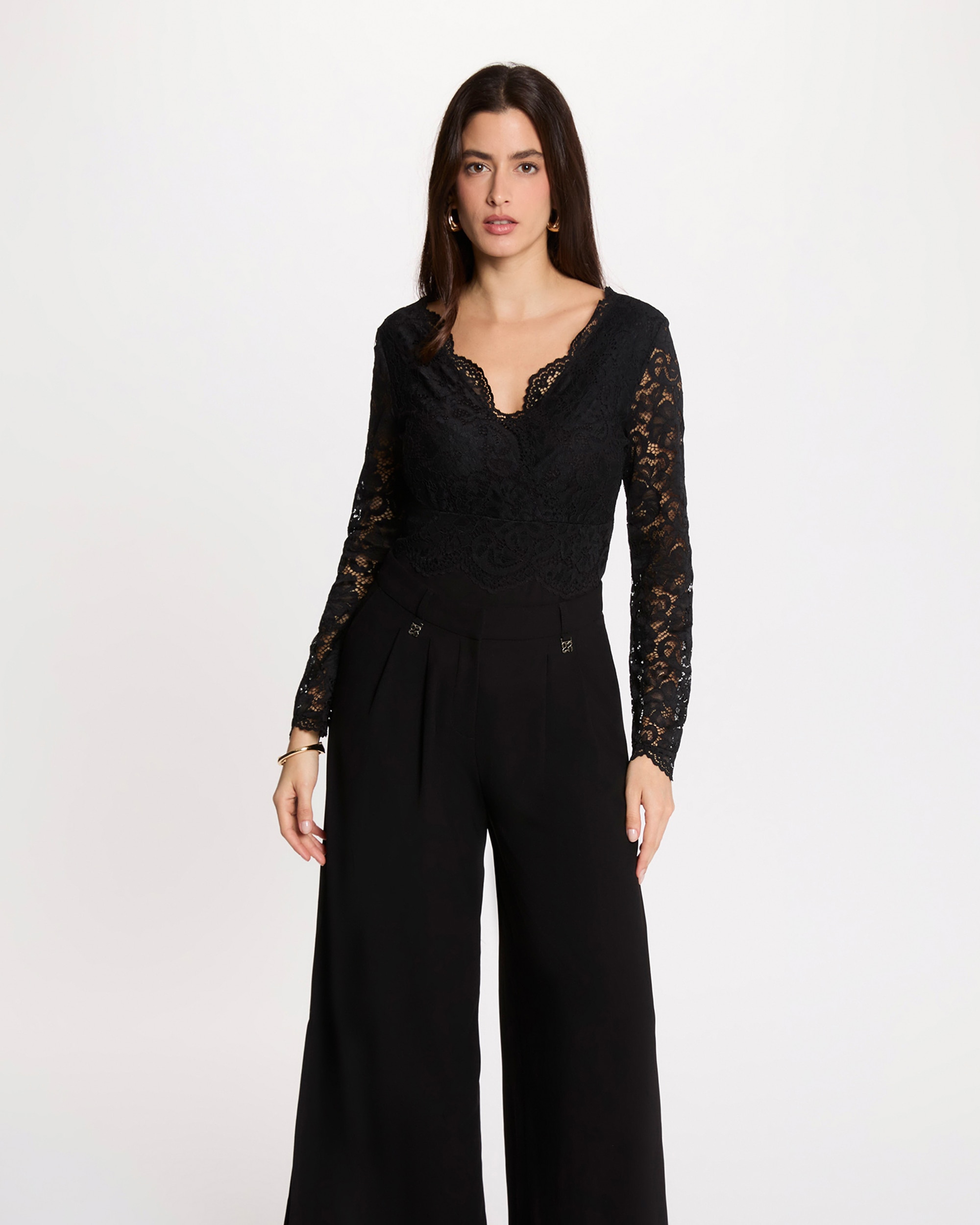 Blusa de mujer de encaje con body - Morgan - Negro Negro-1