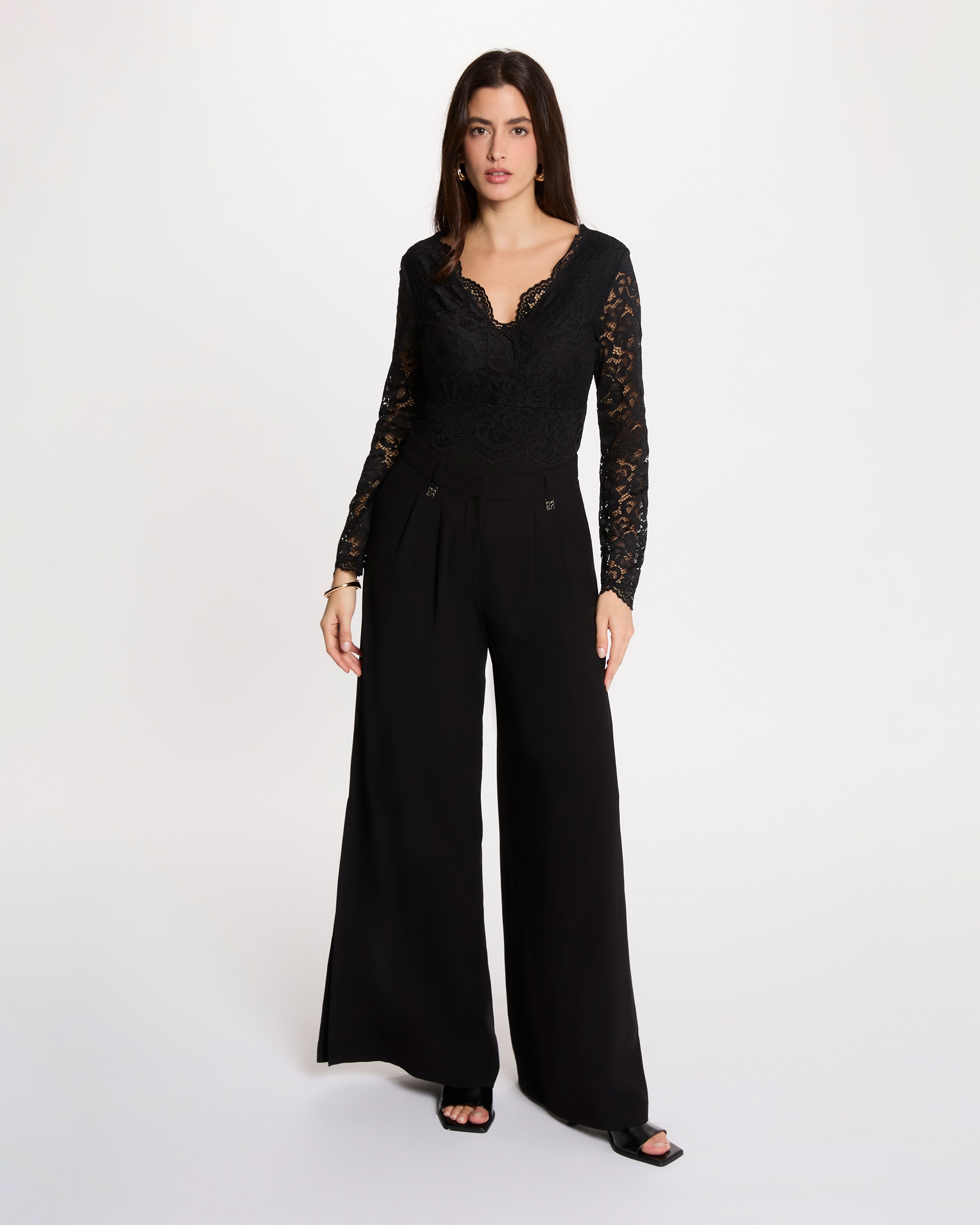 Blusa de mujer de encaje con body - Morgan - Negro Negro-3