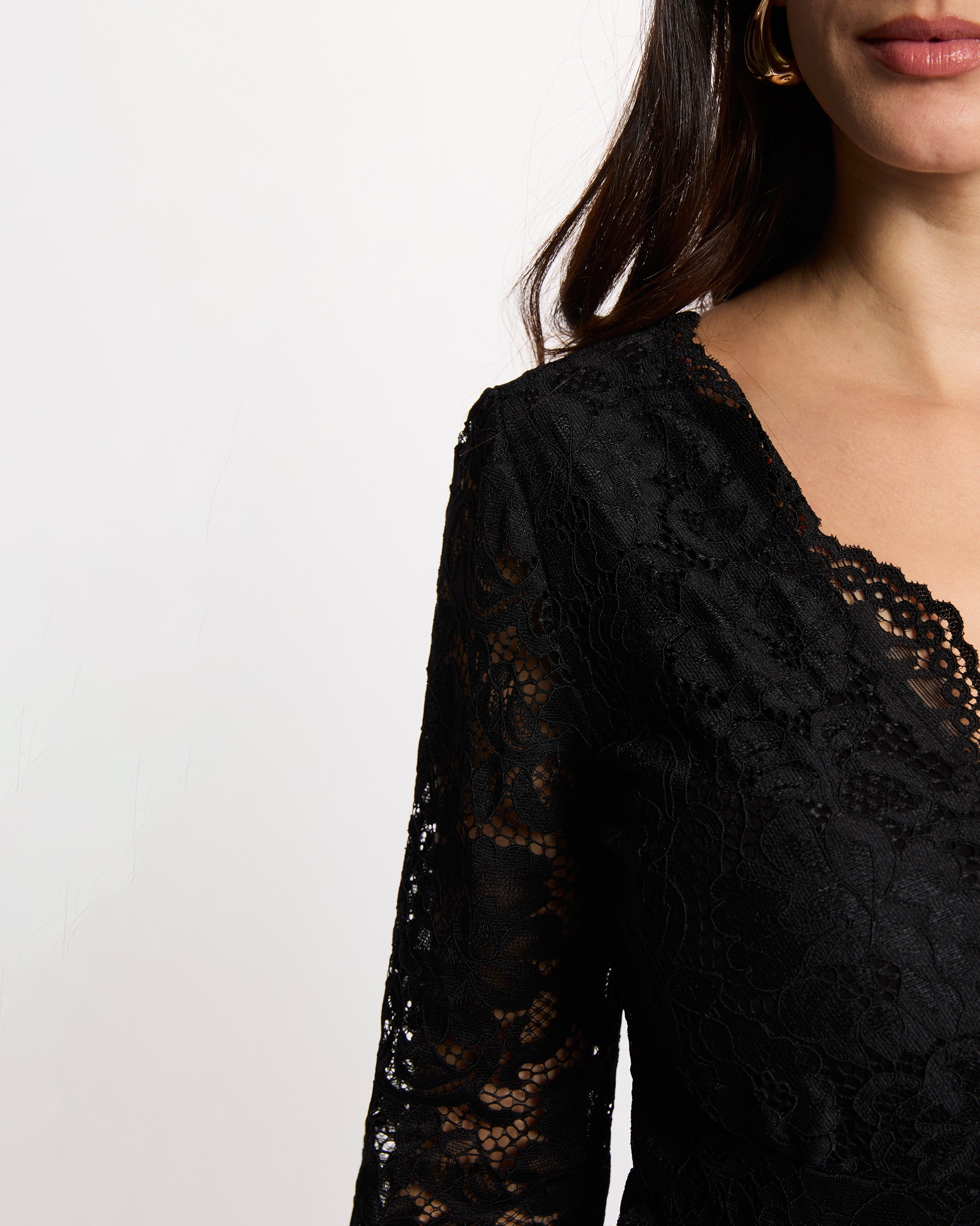 Blusa de mujer de encaje con body - Morgan - Negro Negro-4