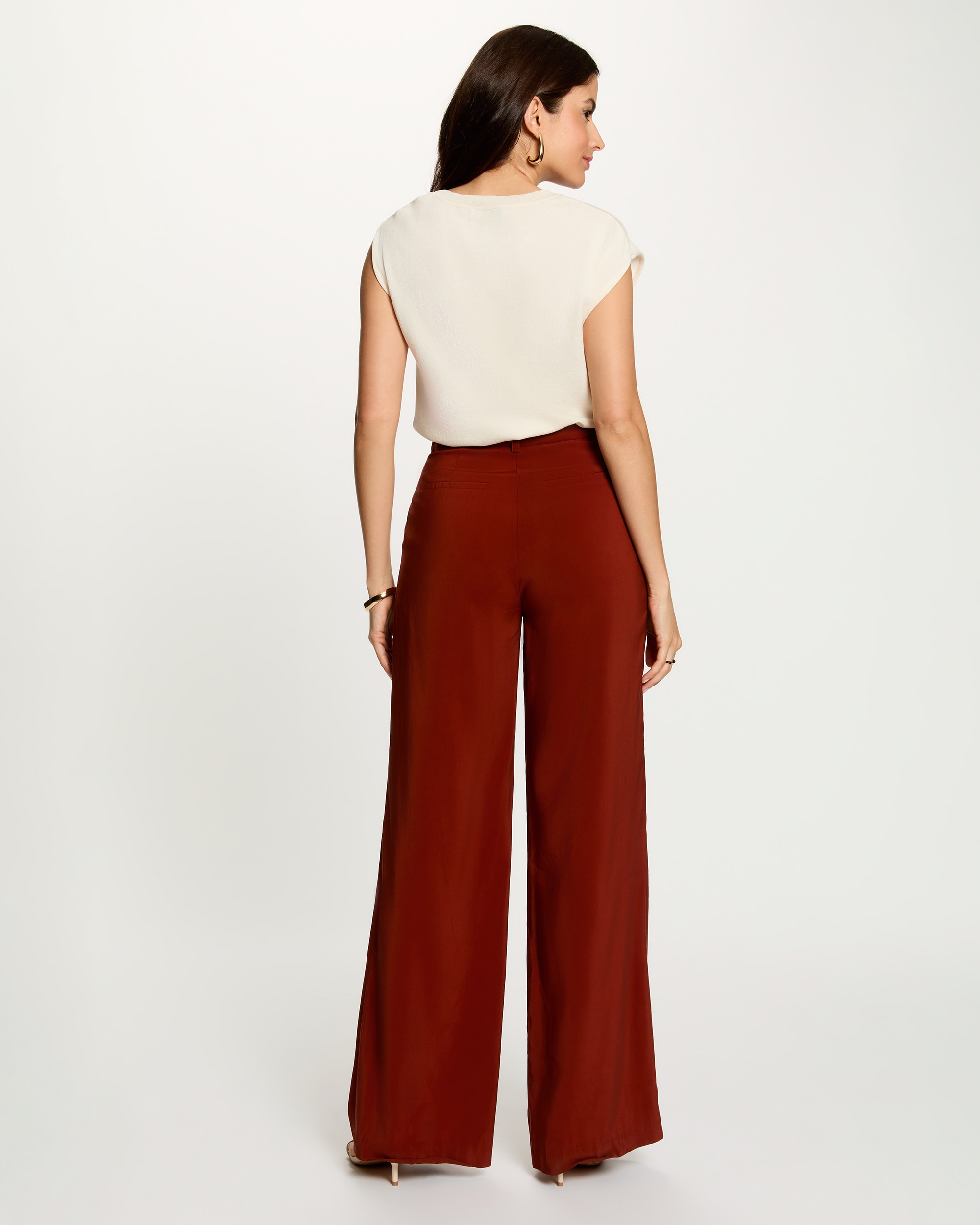 Pantalón de mujer ancho de tiro alto de antelina - Morgan - Marrón Marrón-3