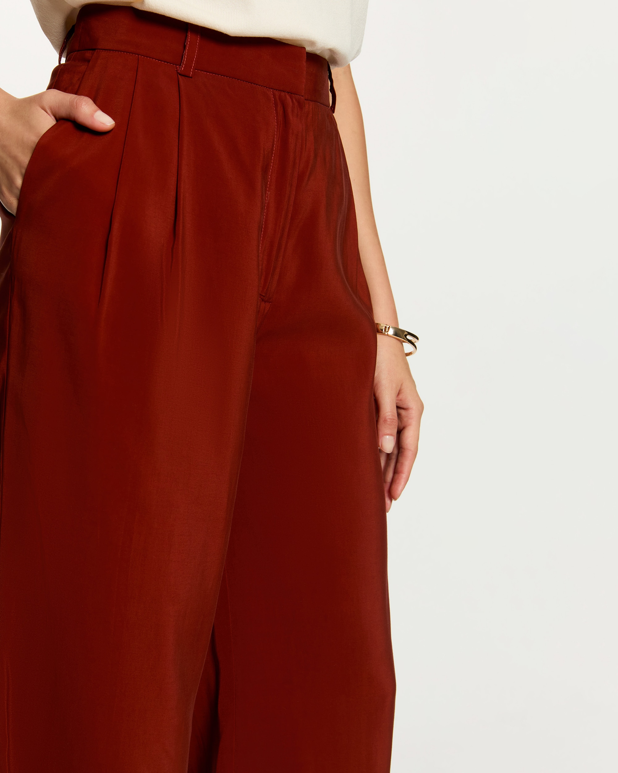 Pantalón de mujer ancho de tiro alto de antelina - Morgan - Marrón Marrón-5