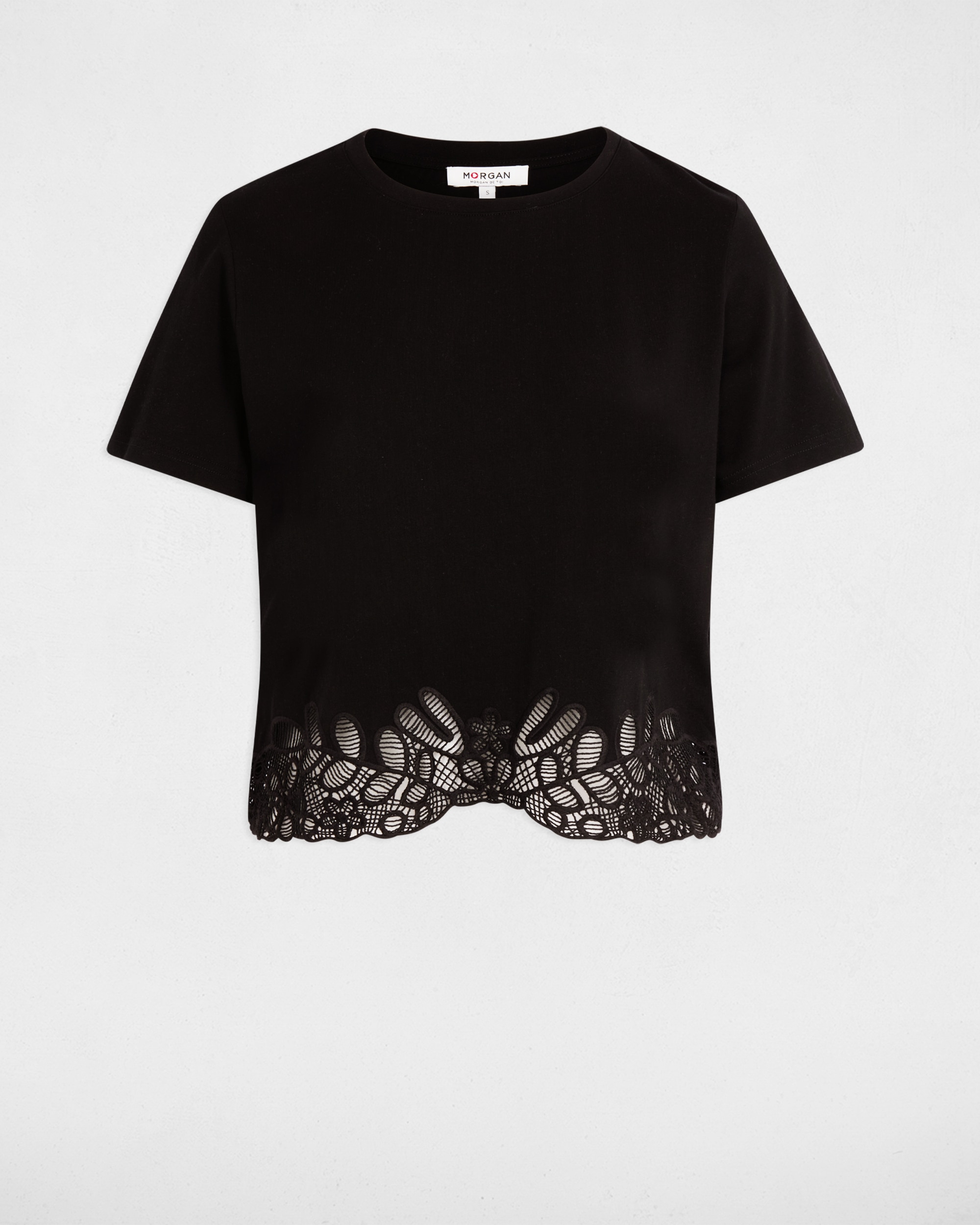 Camiseta de mujer bordada cuello redondo - Morgan - Negro Negro-2