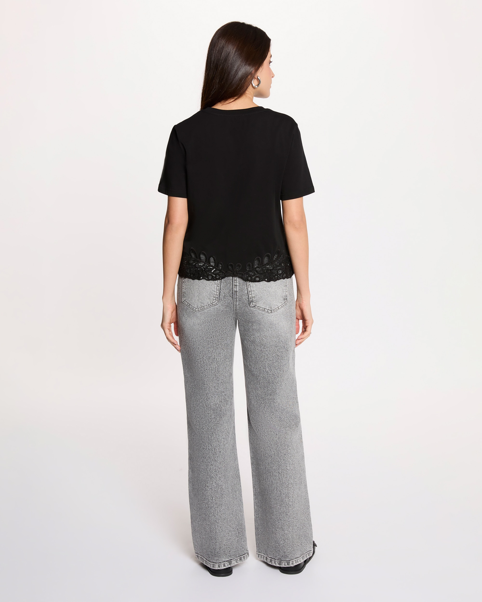 Camiseta de mujer bordada cuello redondo - Morgan - Negro Negro-3