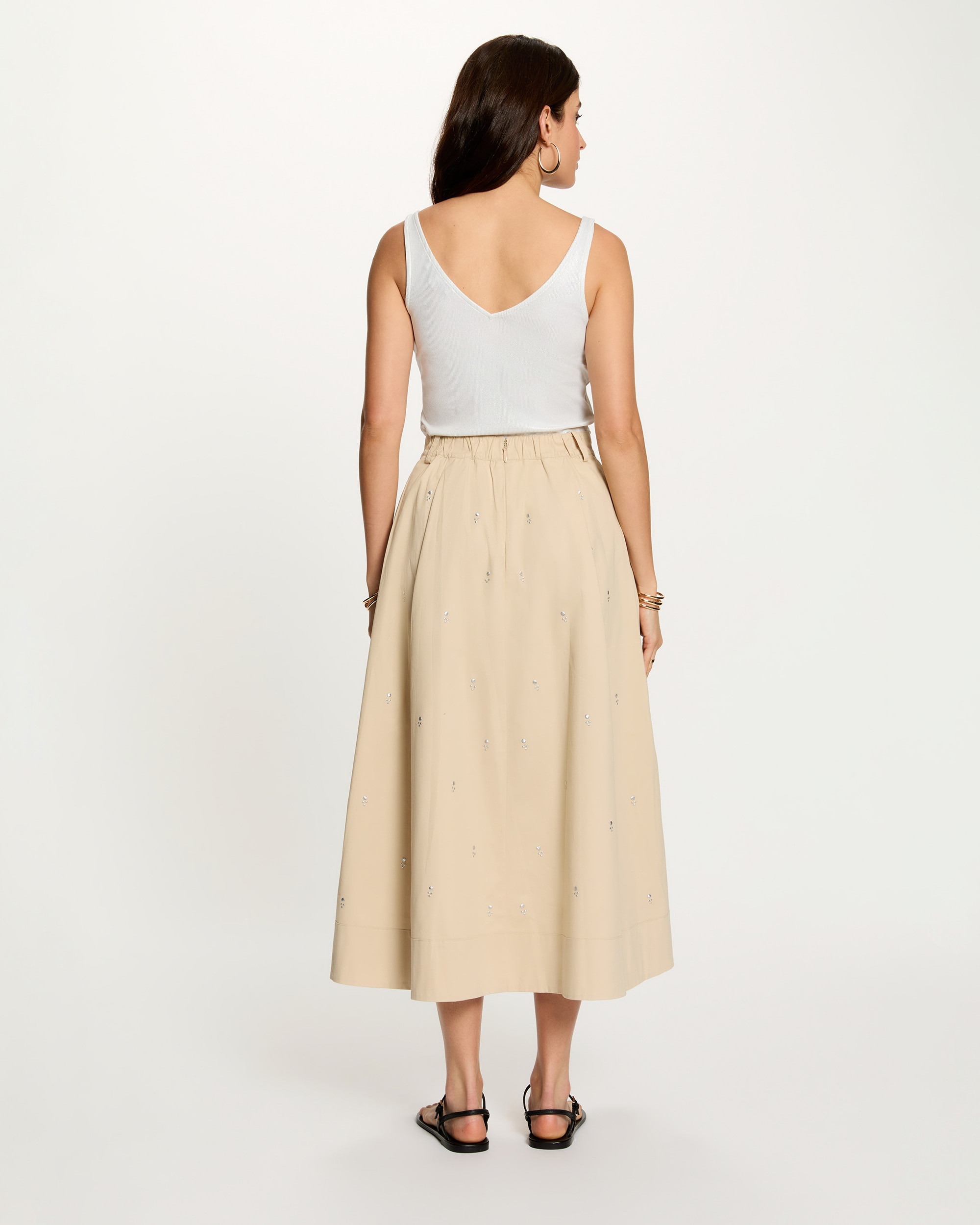 Falda larga de cintura alta con tachuelas - Morgan - Beige Beige-2