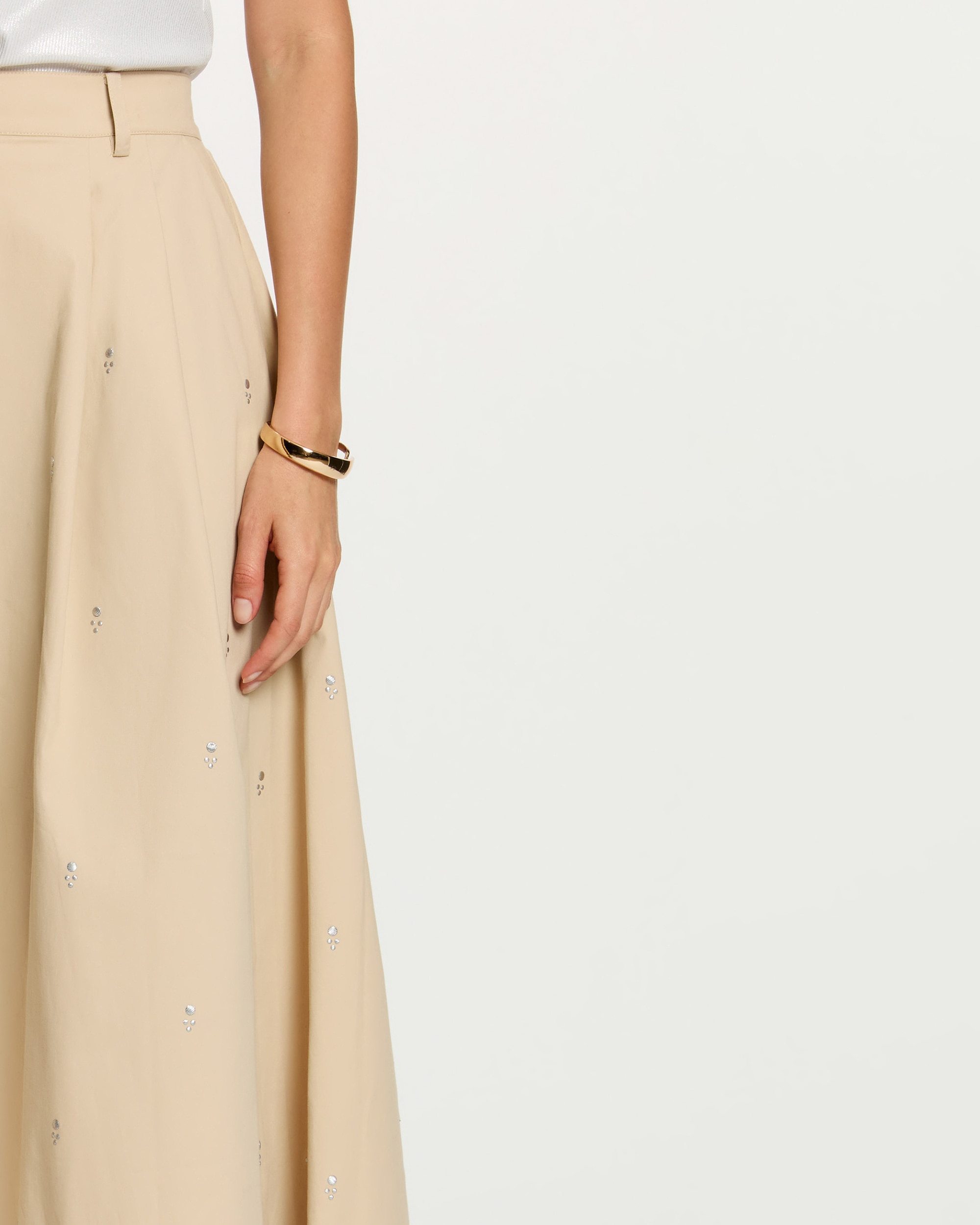Falda larga de cintura alta con tachuelas - Morgan - Beige Beige-4