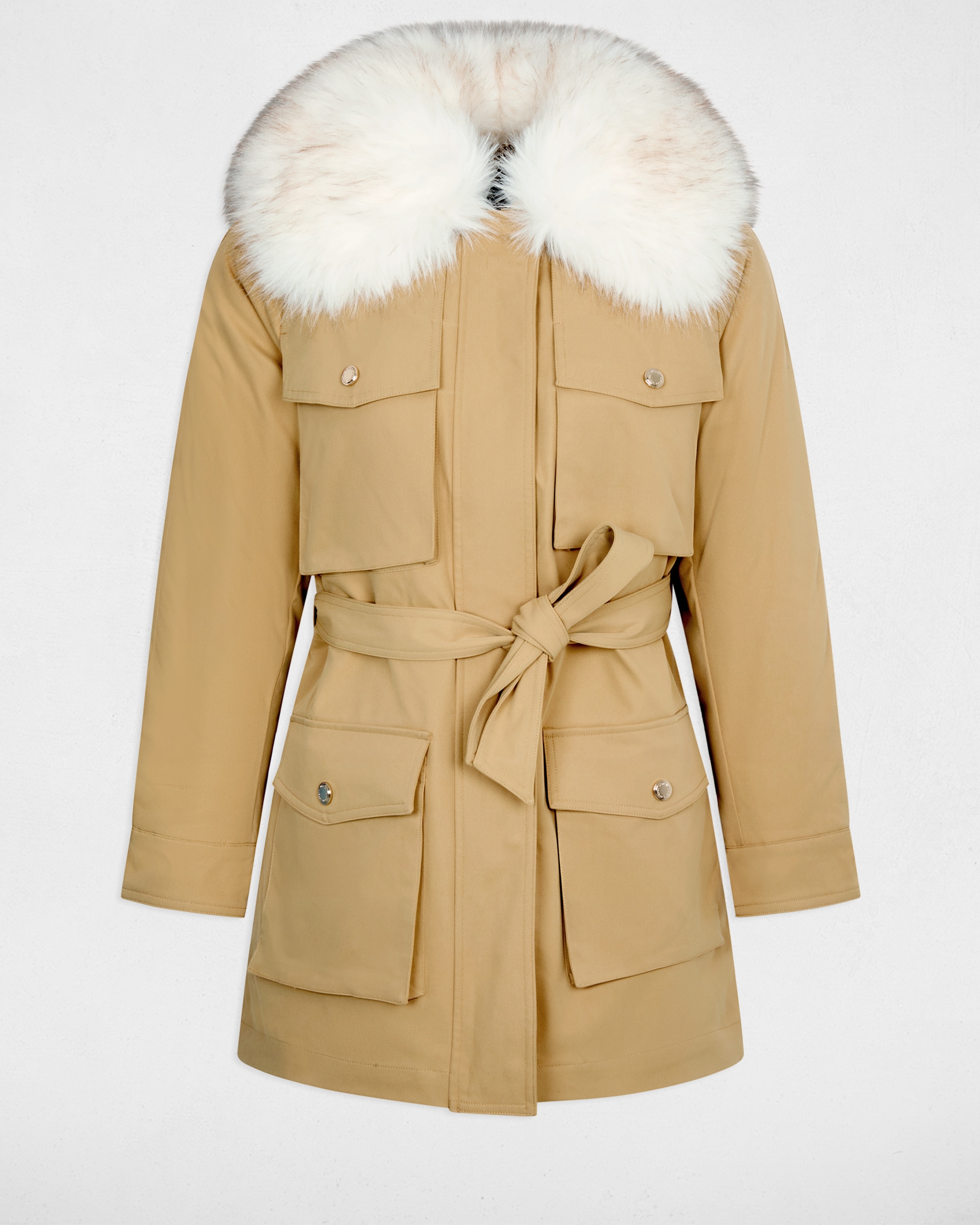 Parka de mujer con capucha de pelo - Morgan - Beige Beige-5