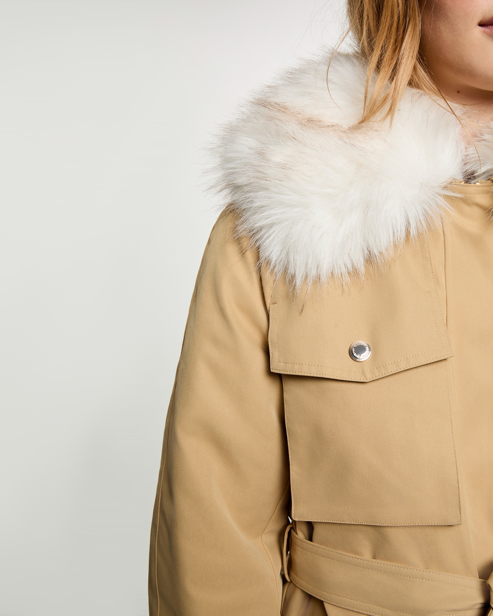 Parka de mujer con capucha de pelo - Morgan - Beige Beige-4