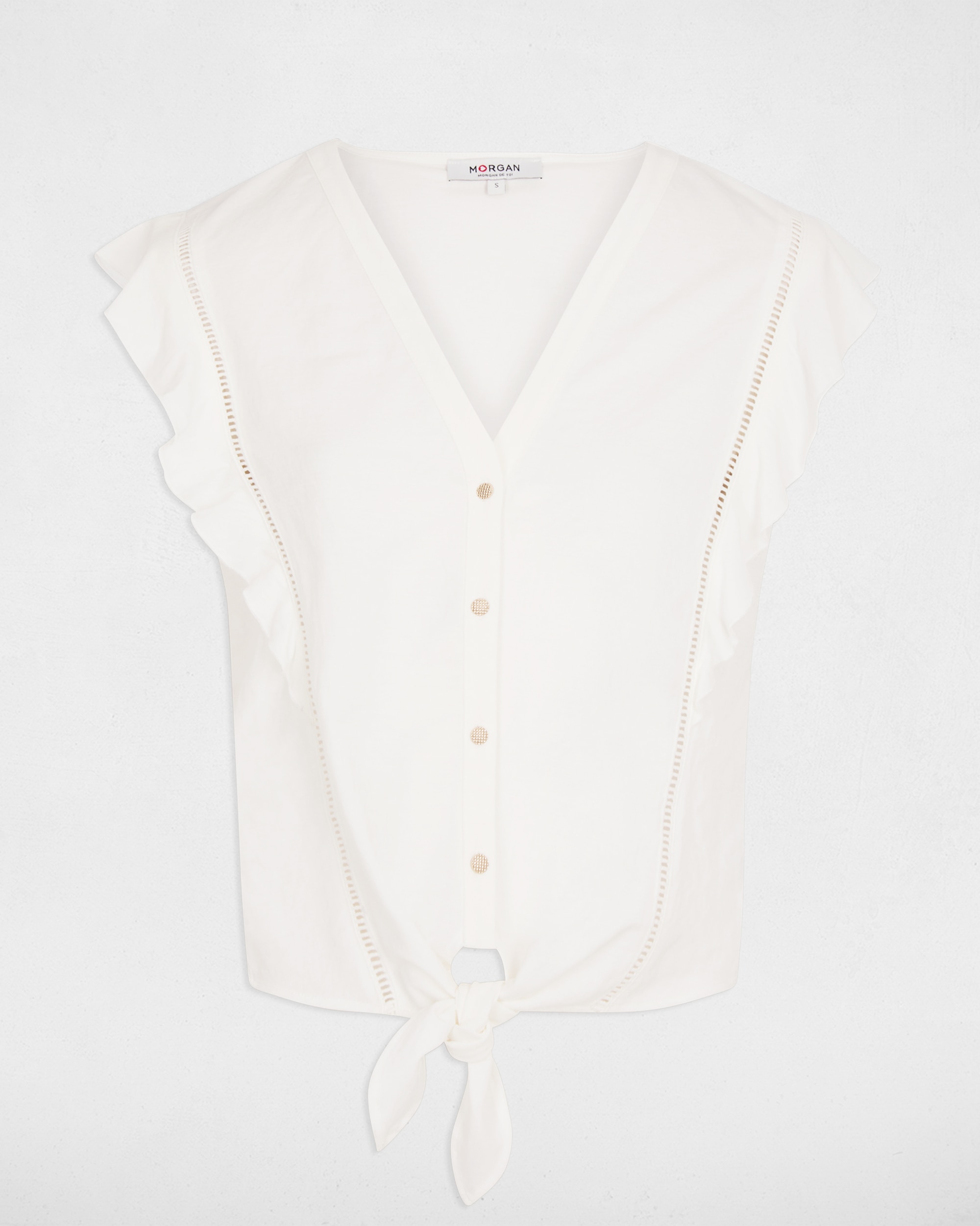 Imagen 4 de Camisa de mujer anudada escote pico - Morgan - Blanco Blanco