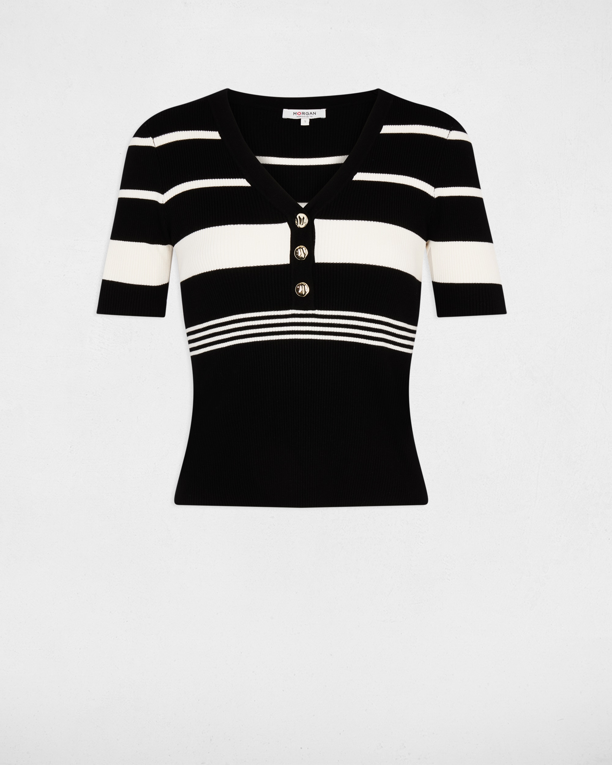 Jersey de mujer fino con escote pico - Morgan - Negro Negro-5