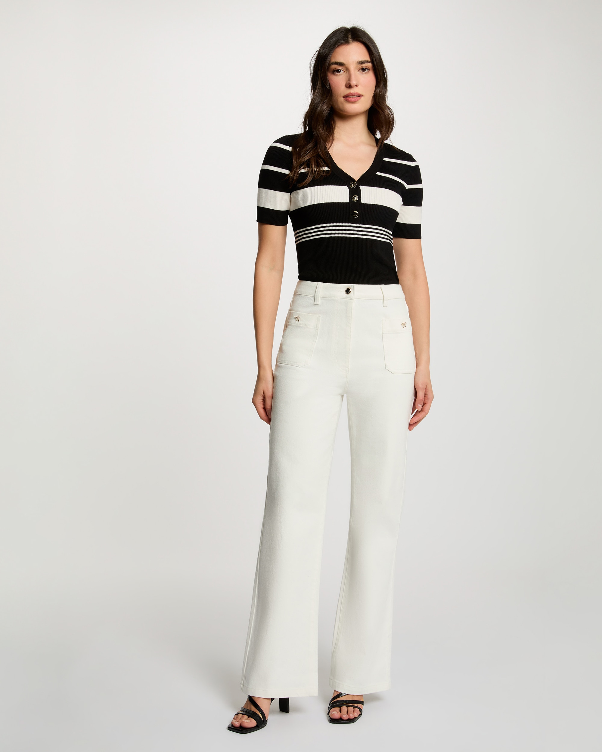 Jersey de mujer fino con escote pico - Morgan - Negro Negro-3